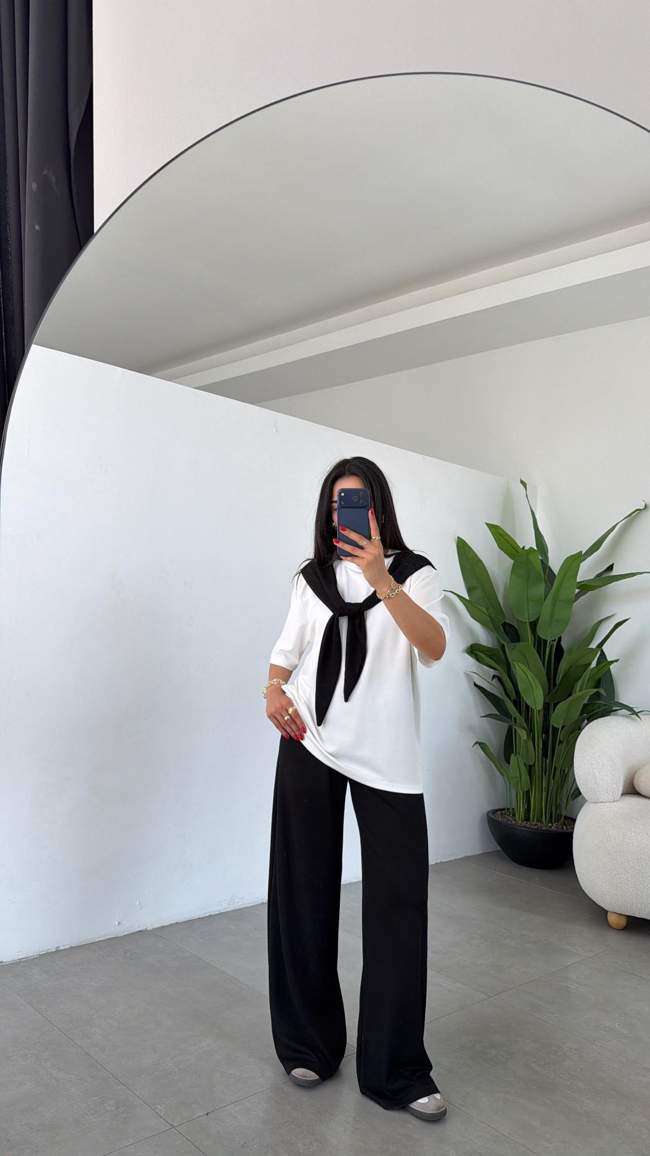 Siyah Oys Modal Atkılı Tshirt Pantolon Takım