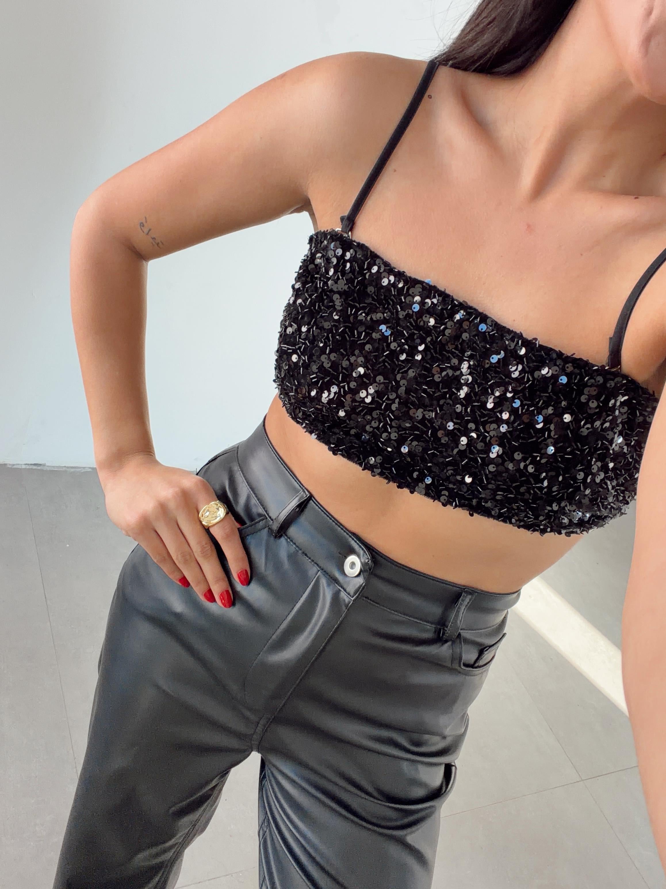 Siyah Payetli Crop