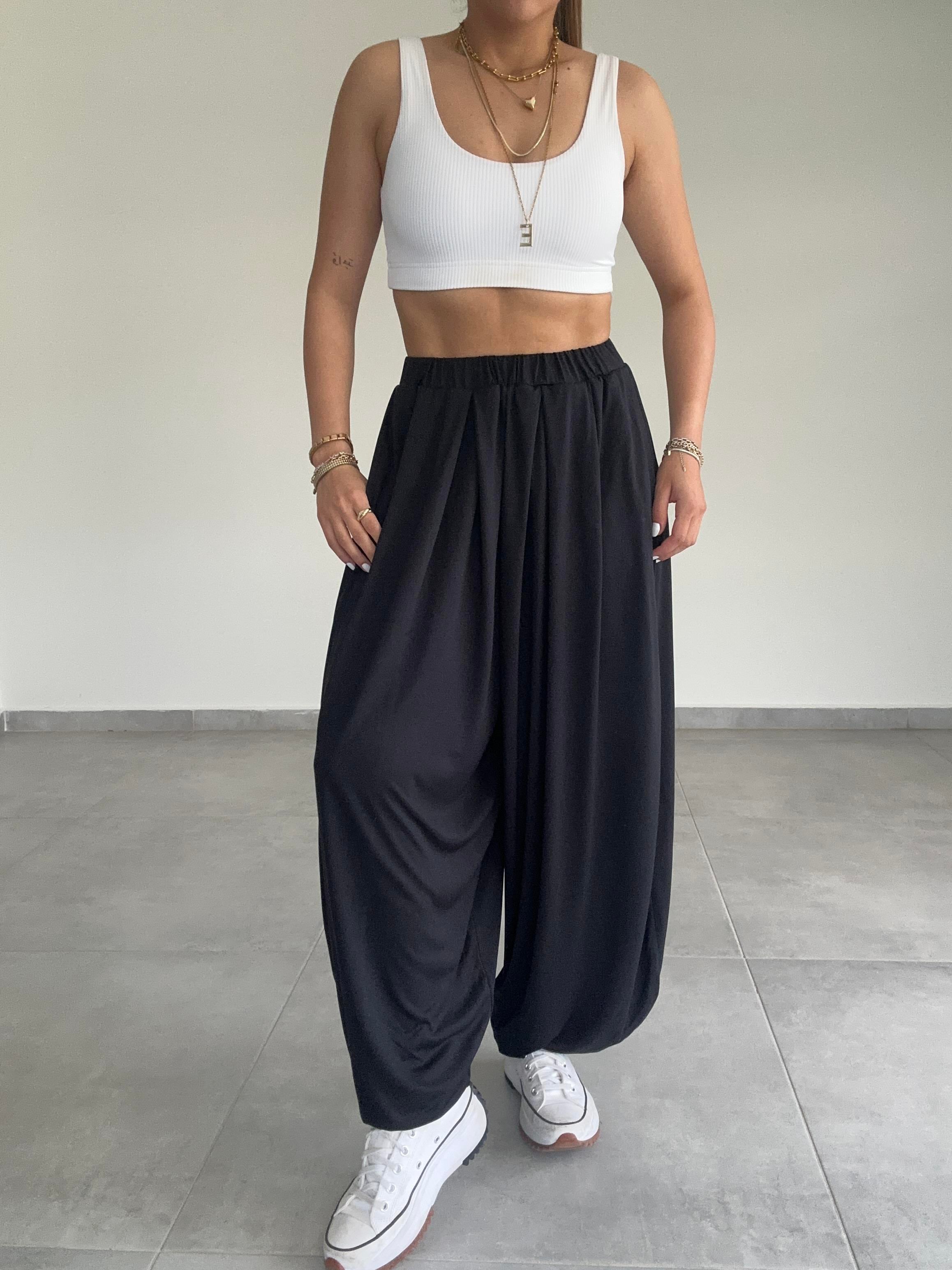 Siyah Pike Tasarım Pantolon