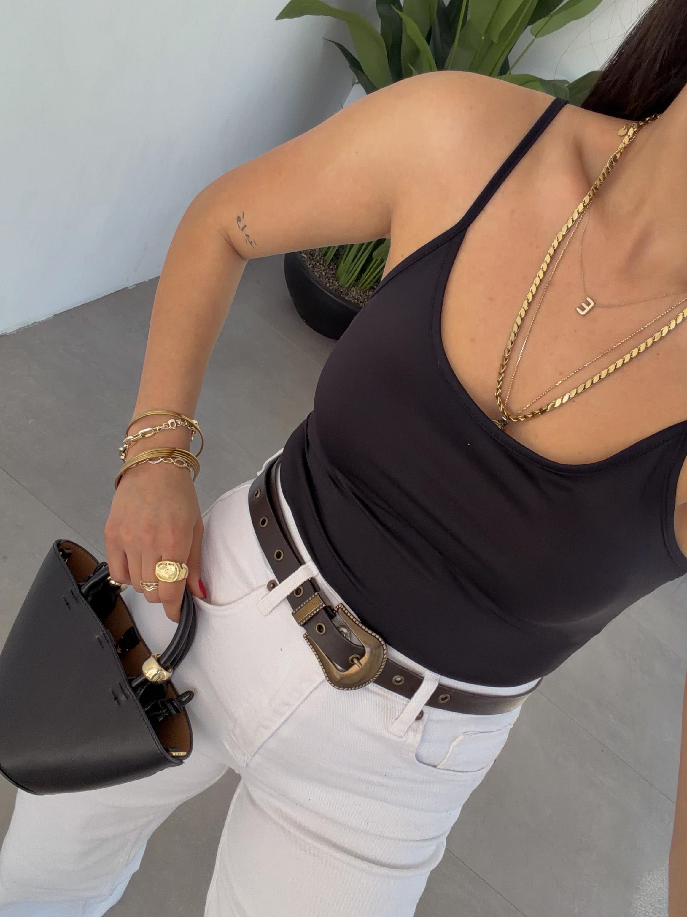 Siyah Polyemid İp Askılı Body