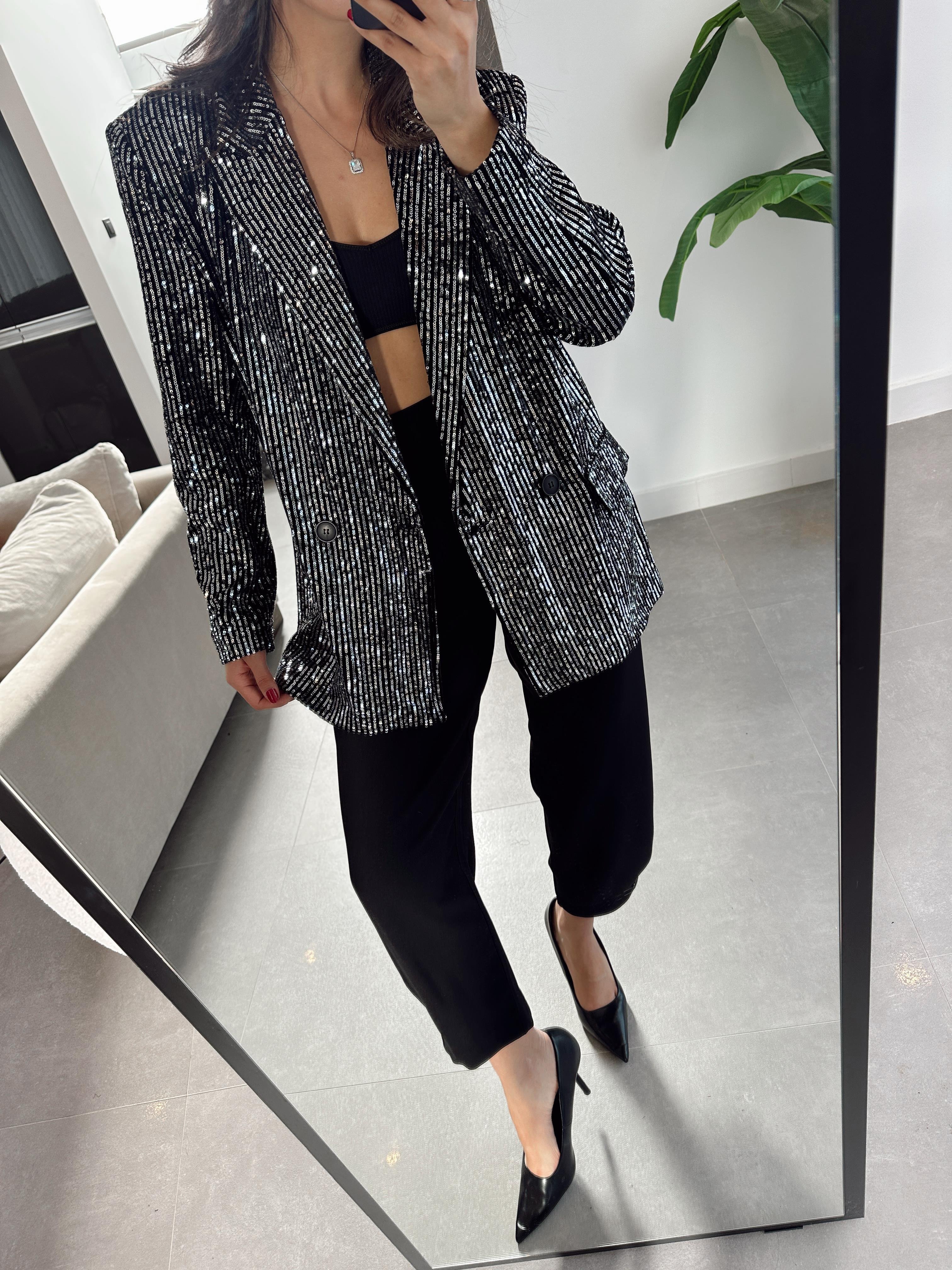 Siyah Pullu Blazer Ceket