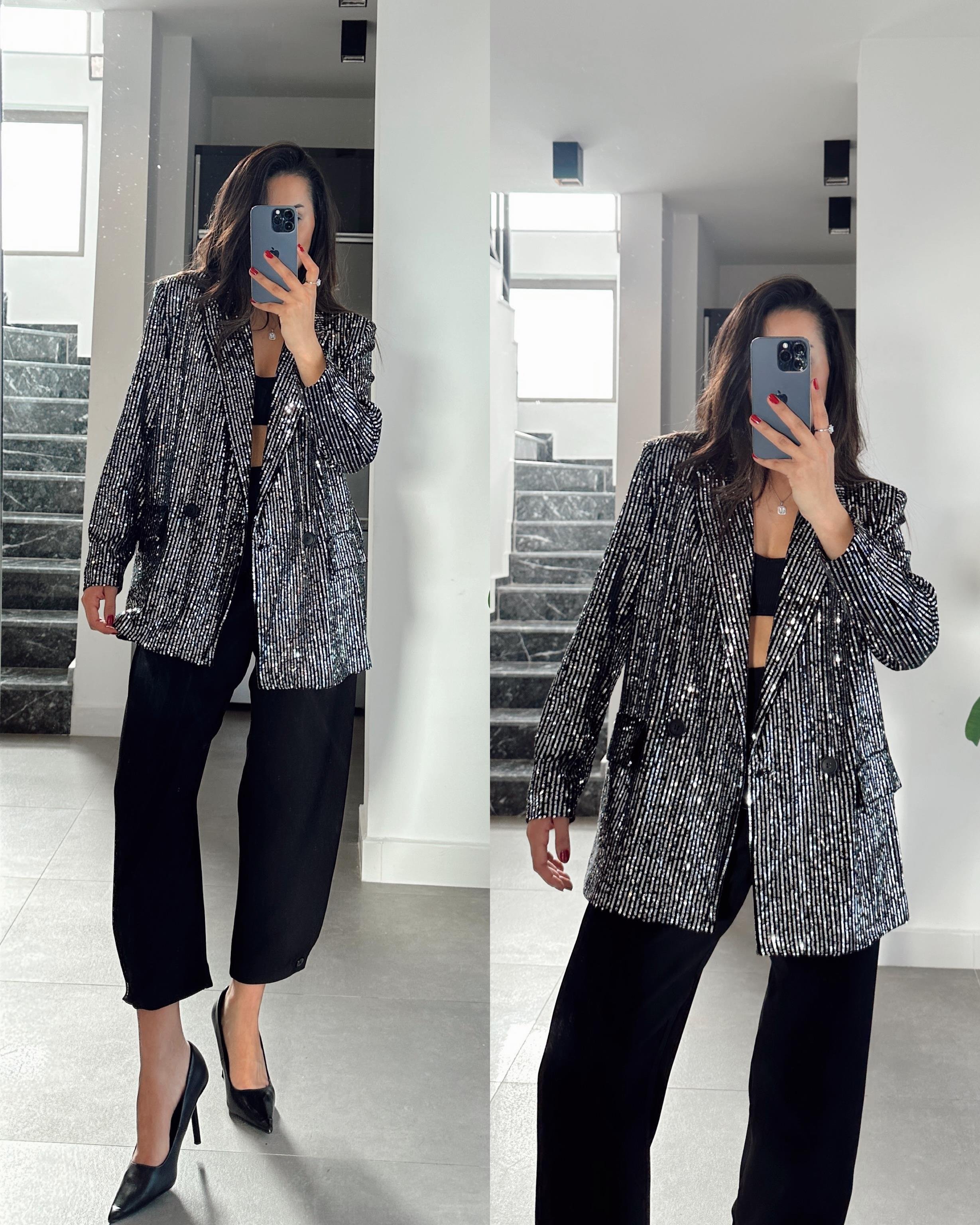 Siyah Pullu Blazer Ceket
