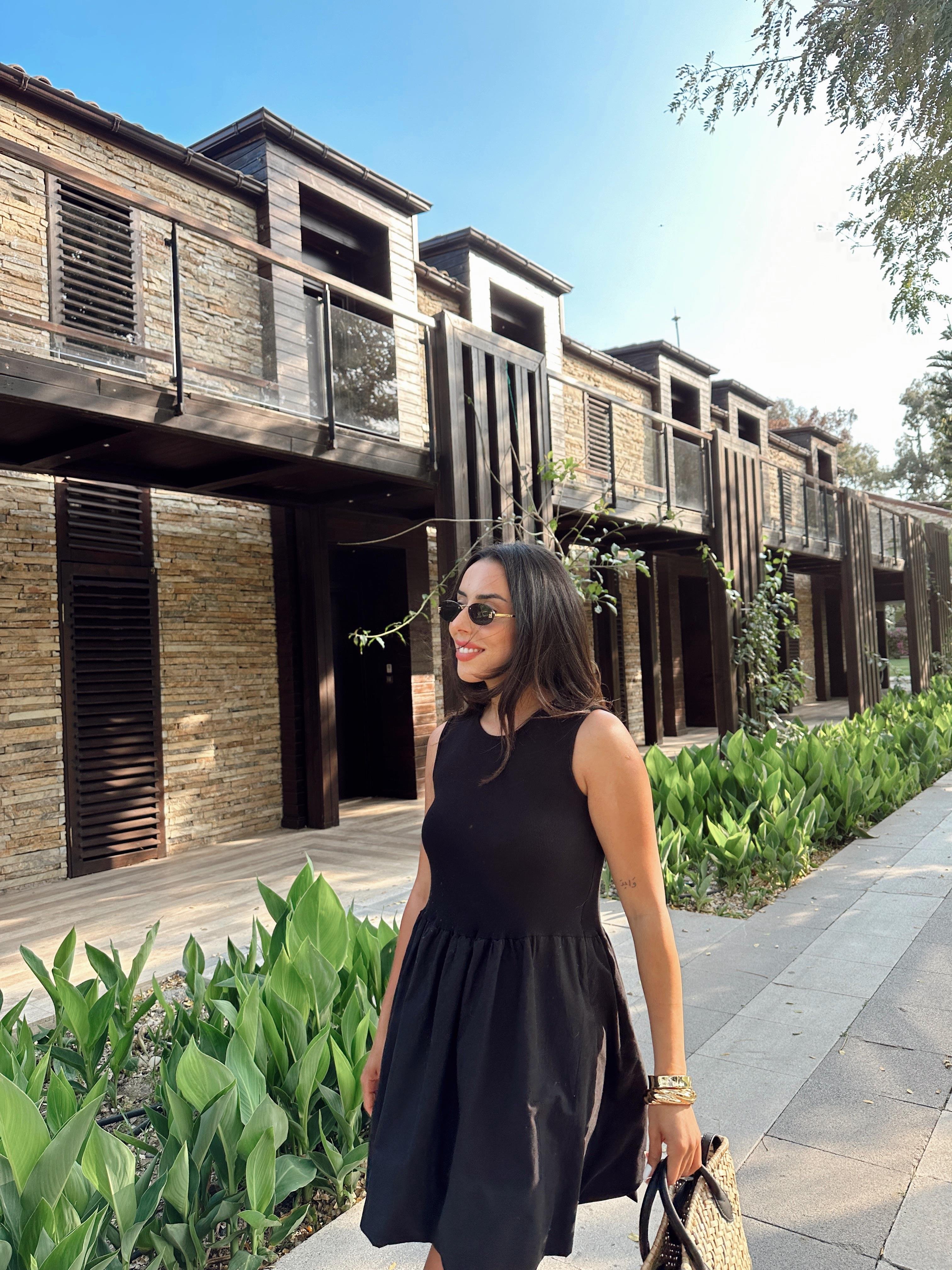 Siyah Ribana Mini Balon Elbise