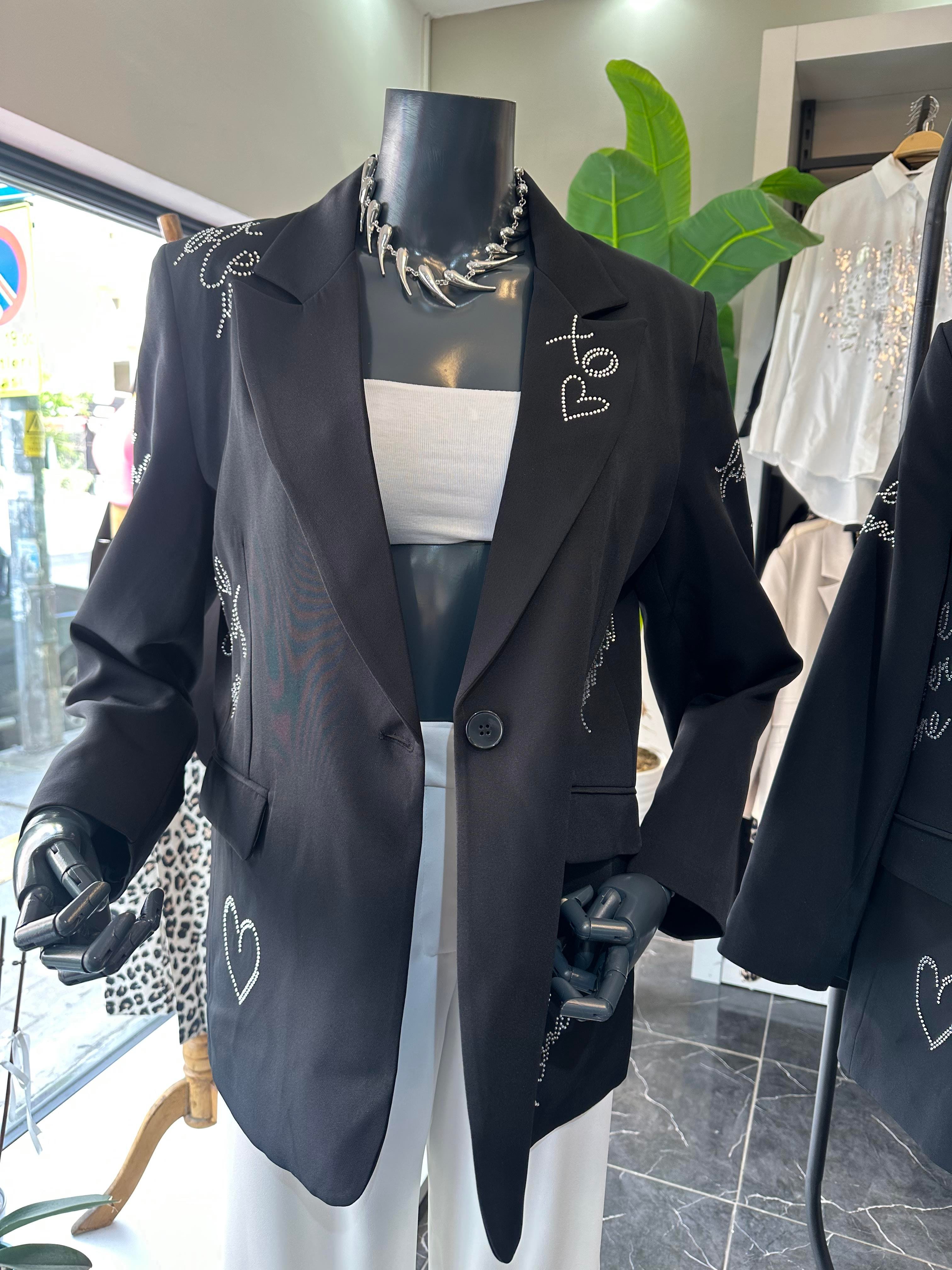 Siyah Taş İşlemeli Blazer Ceket