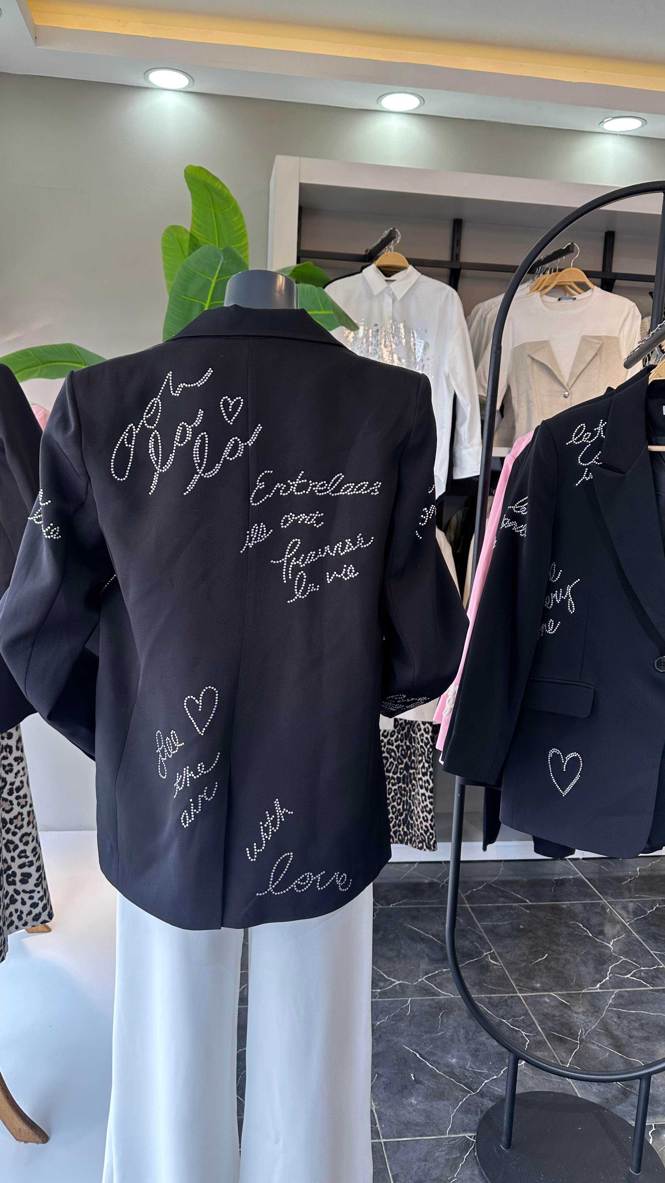 Siyah Taş İşlemeli Blazer Ceket