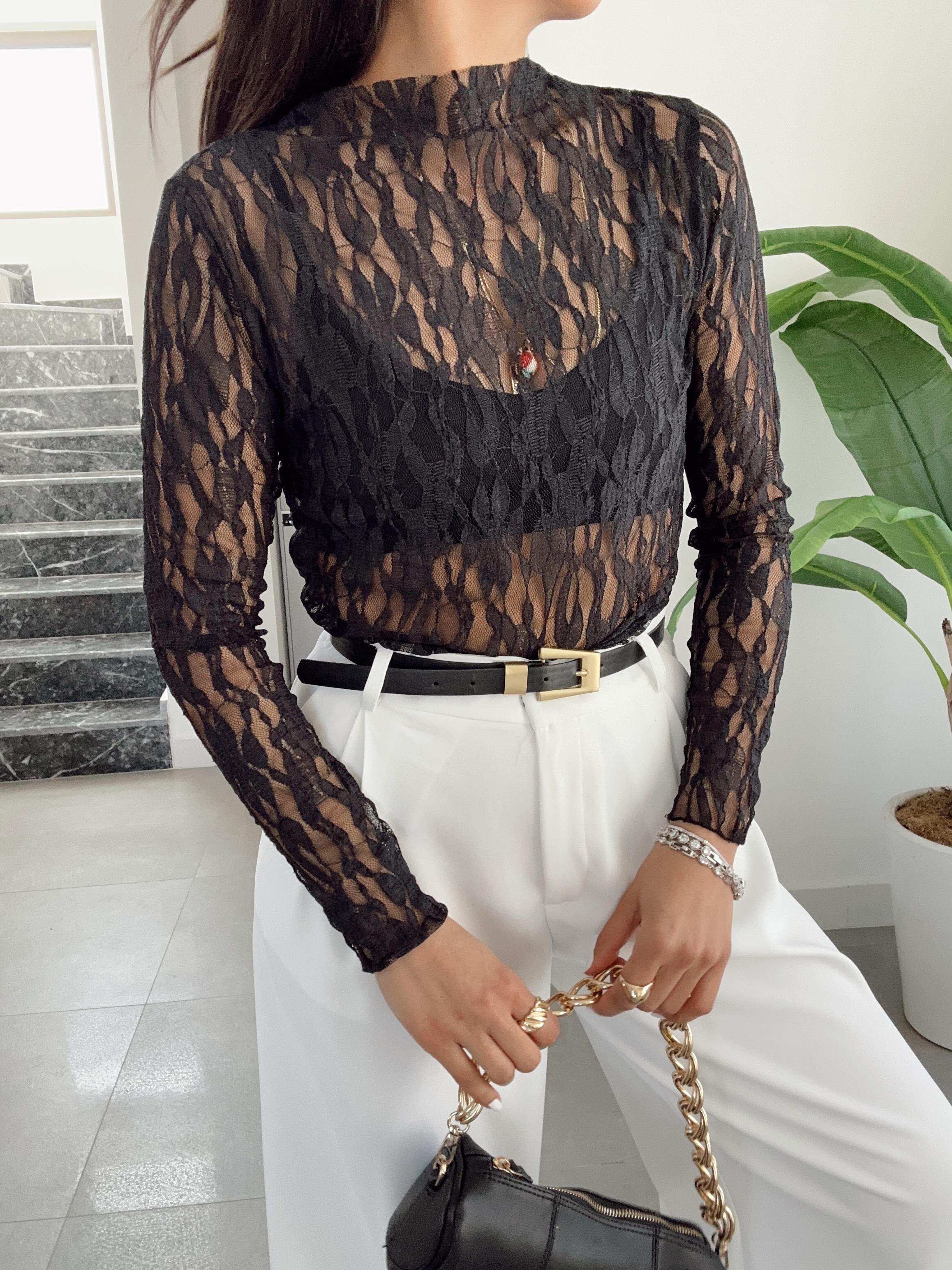 Siyah Tasarım Transparan Bluz