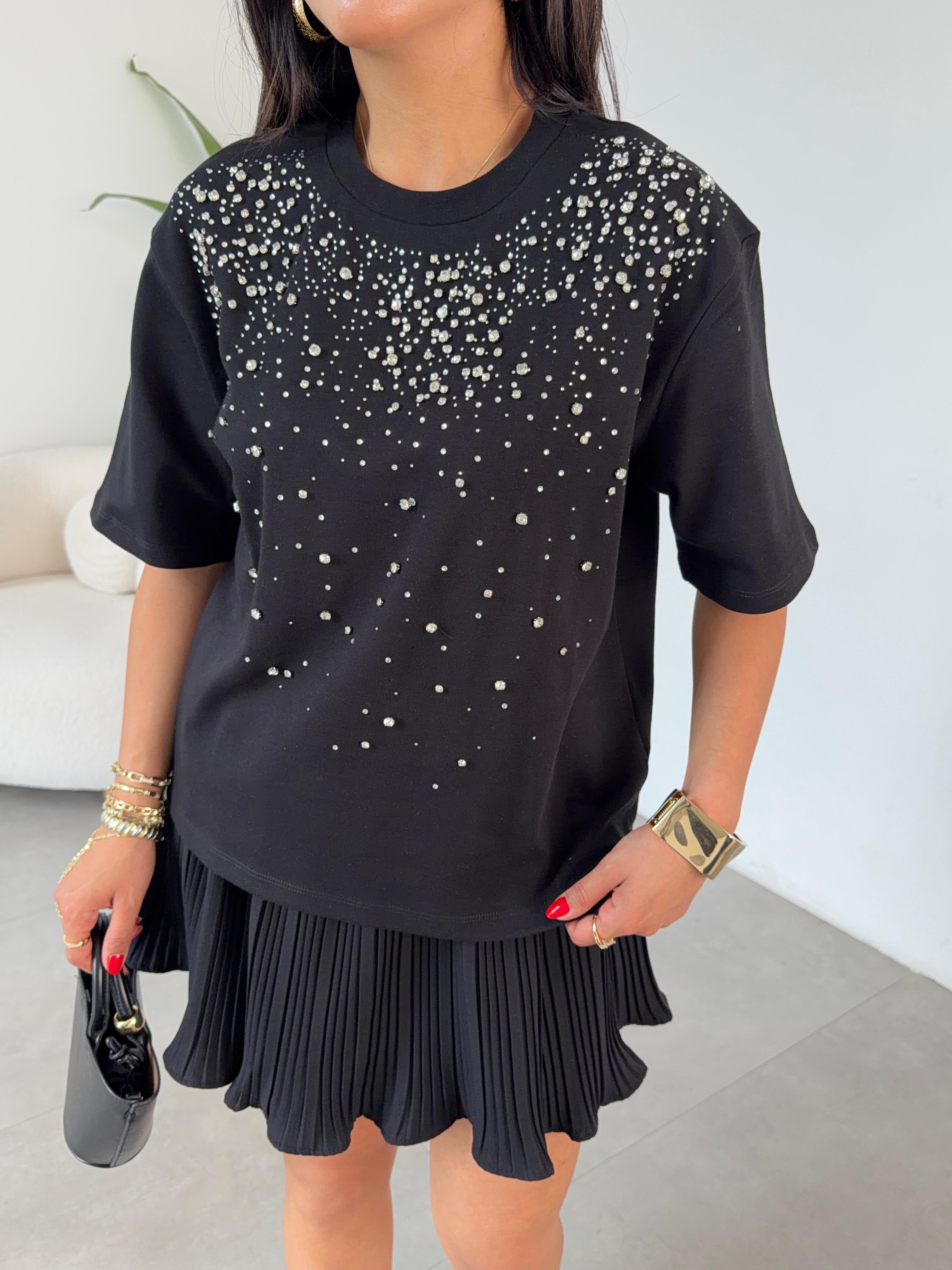 Siyah Taşlı T-Shirt