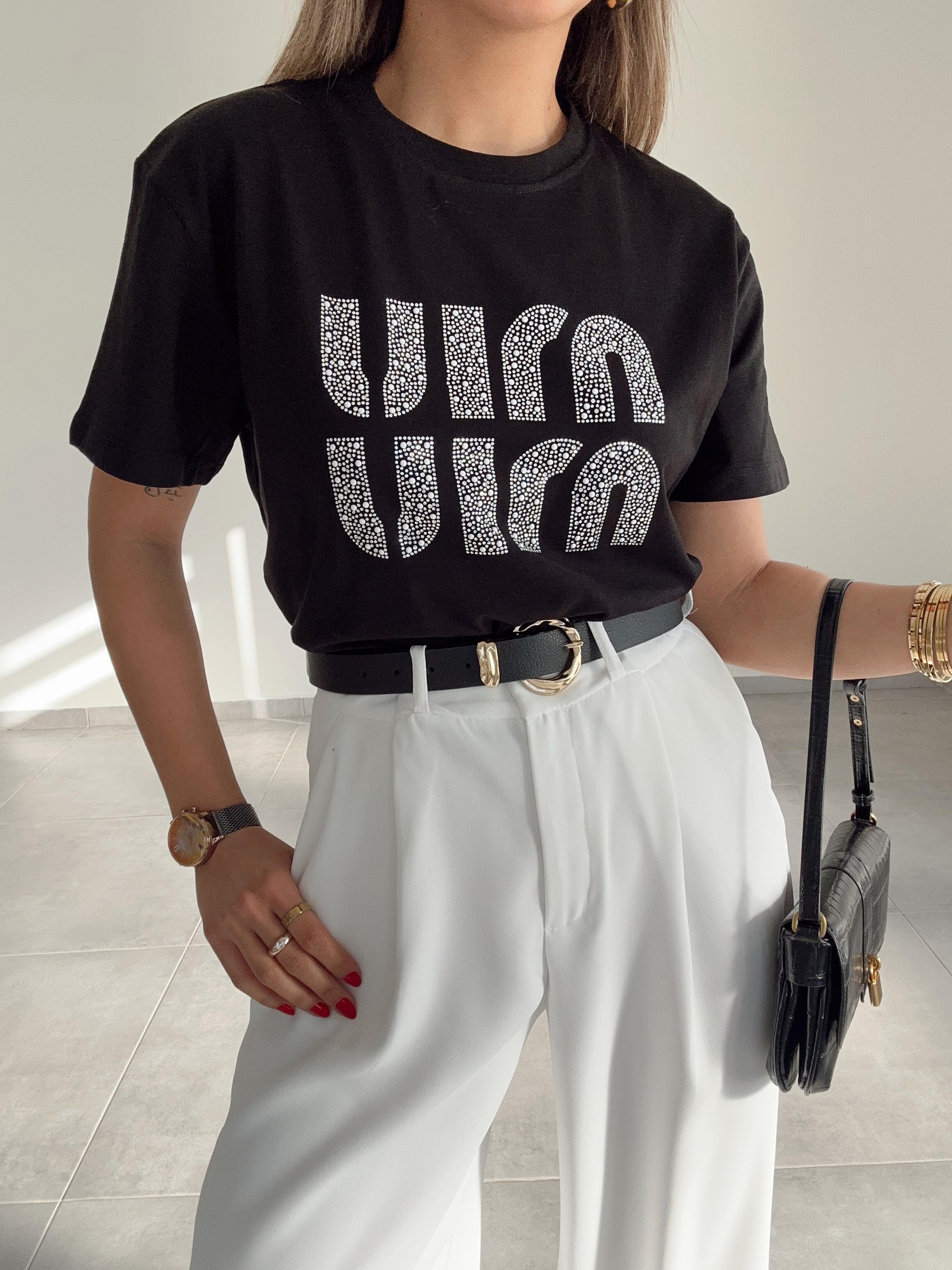 Siyah Taşlı Tshirt