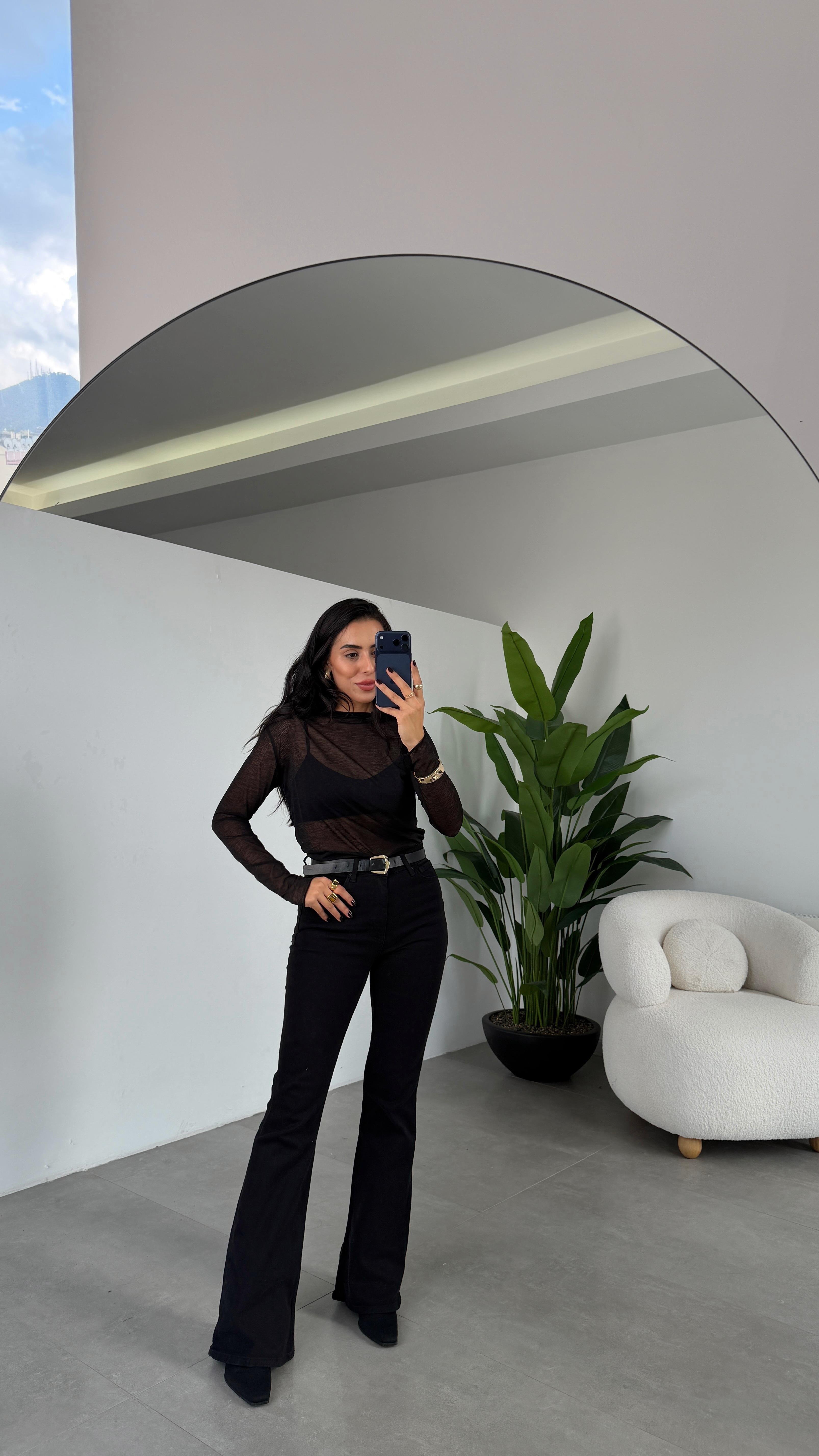 Siyah Transparan Bluz