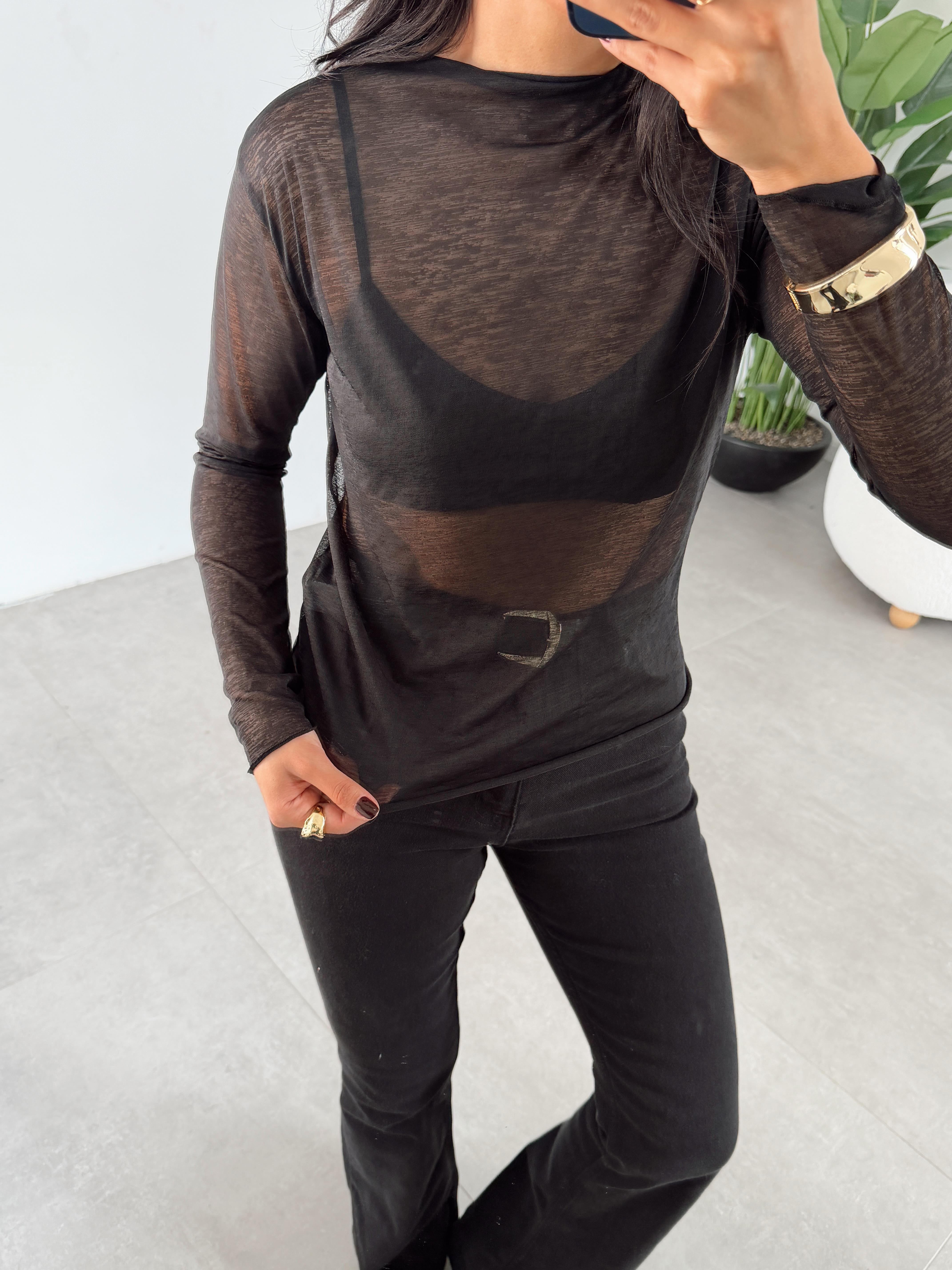 Siyah Transparan Bluz