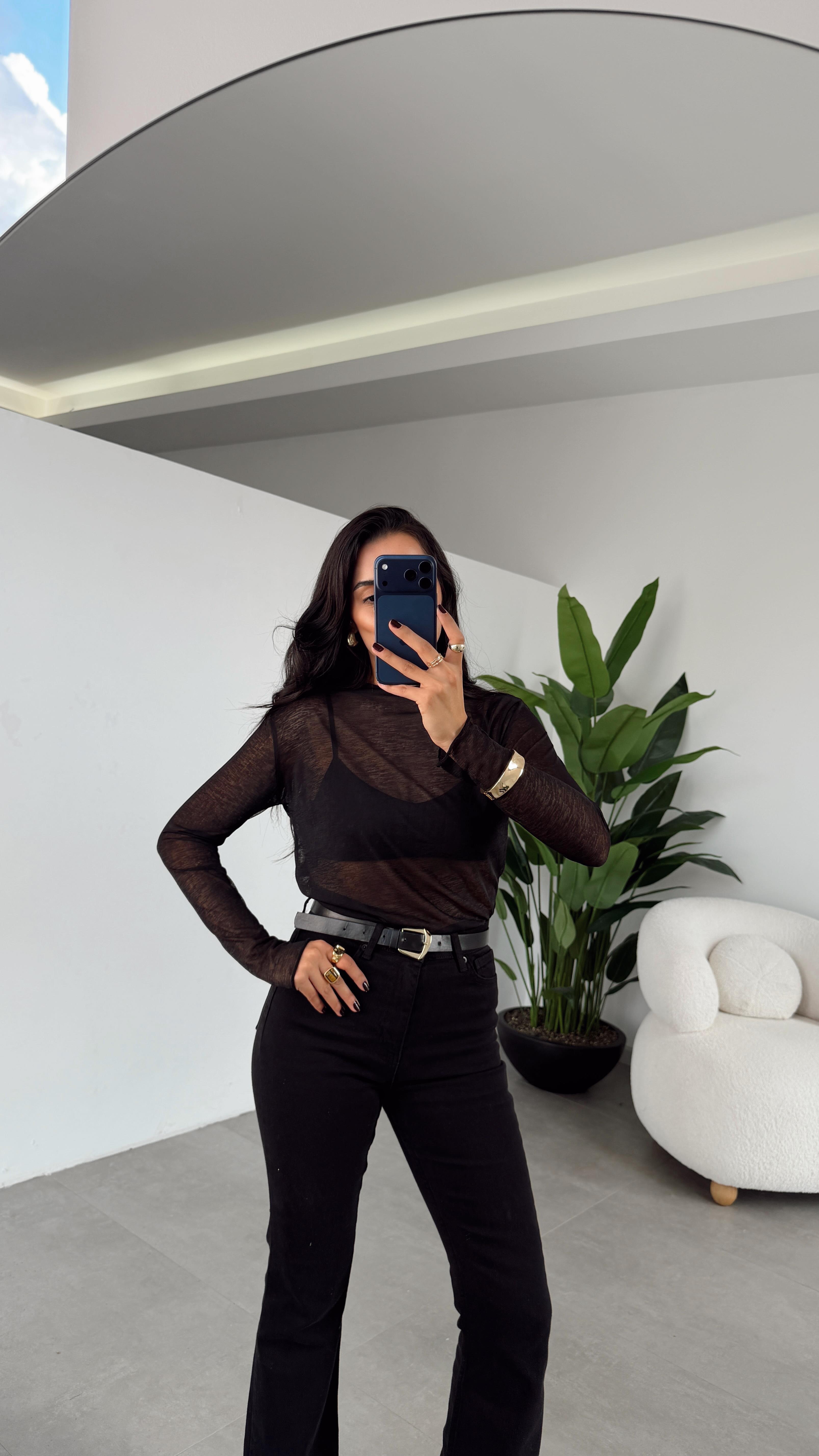 Siyah Transparan Bluz