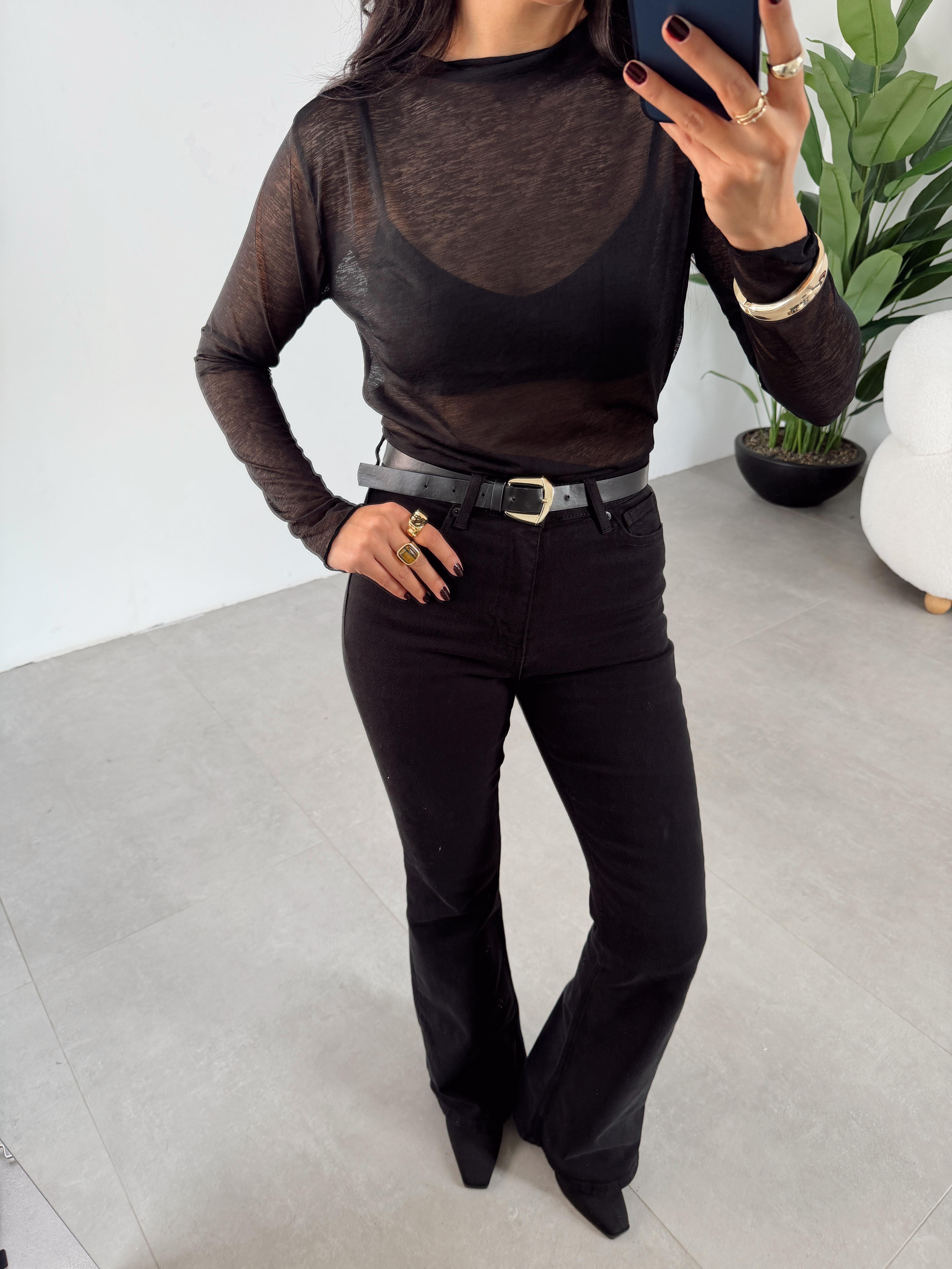 Siyah Transparan Bluz