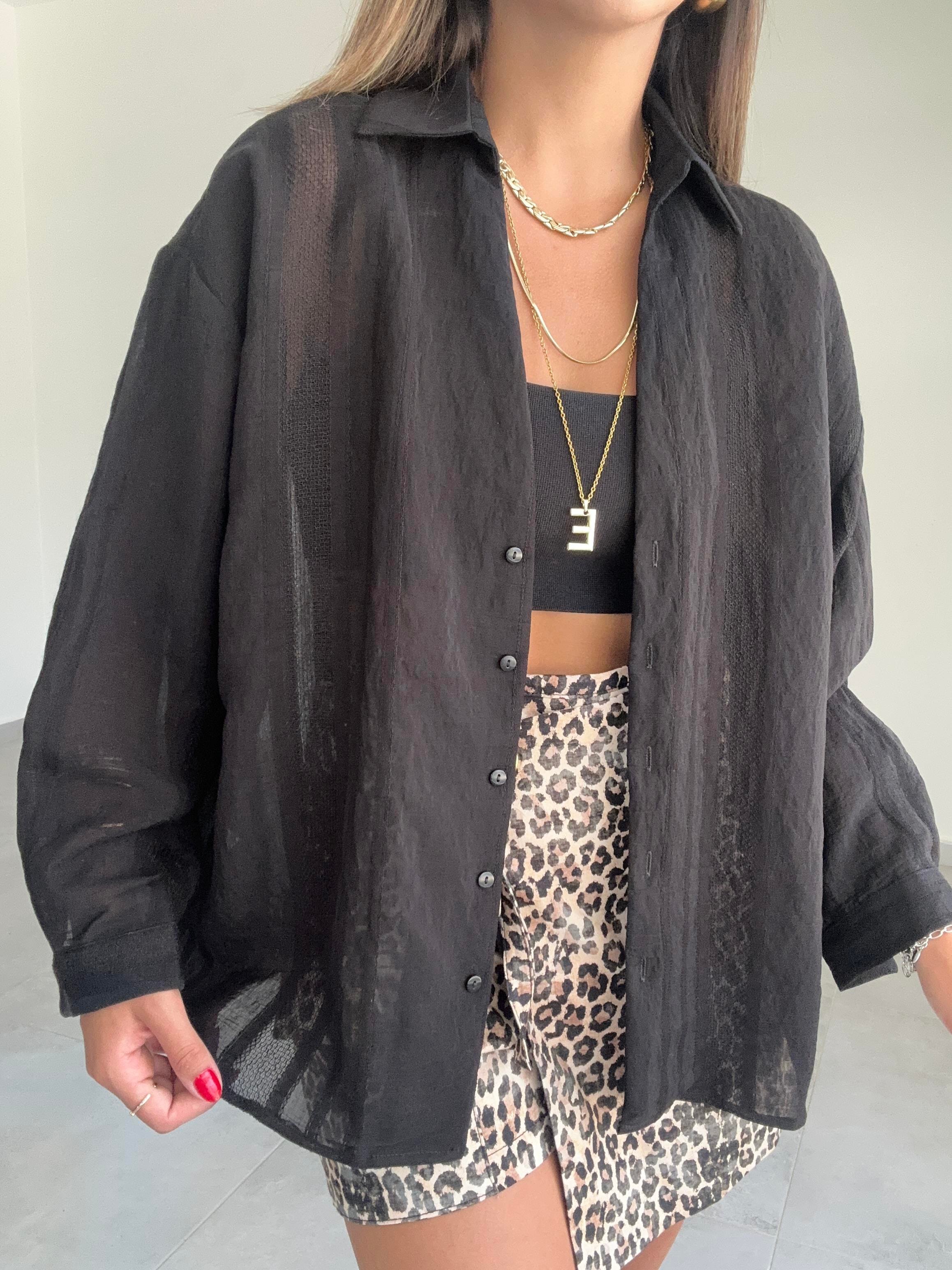 Siyah Transparan Gömlek