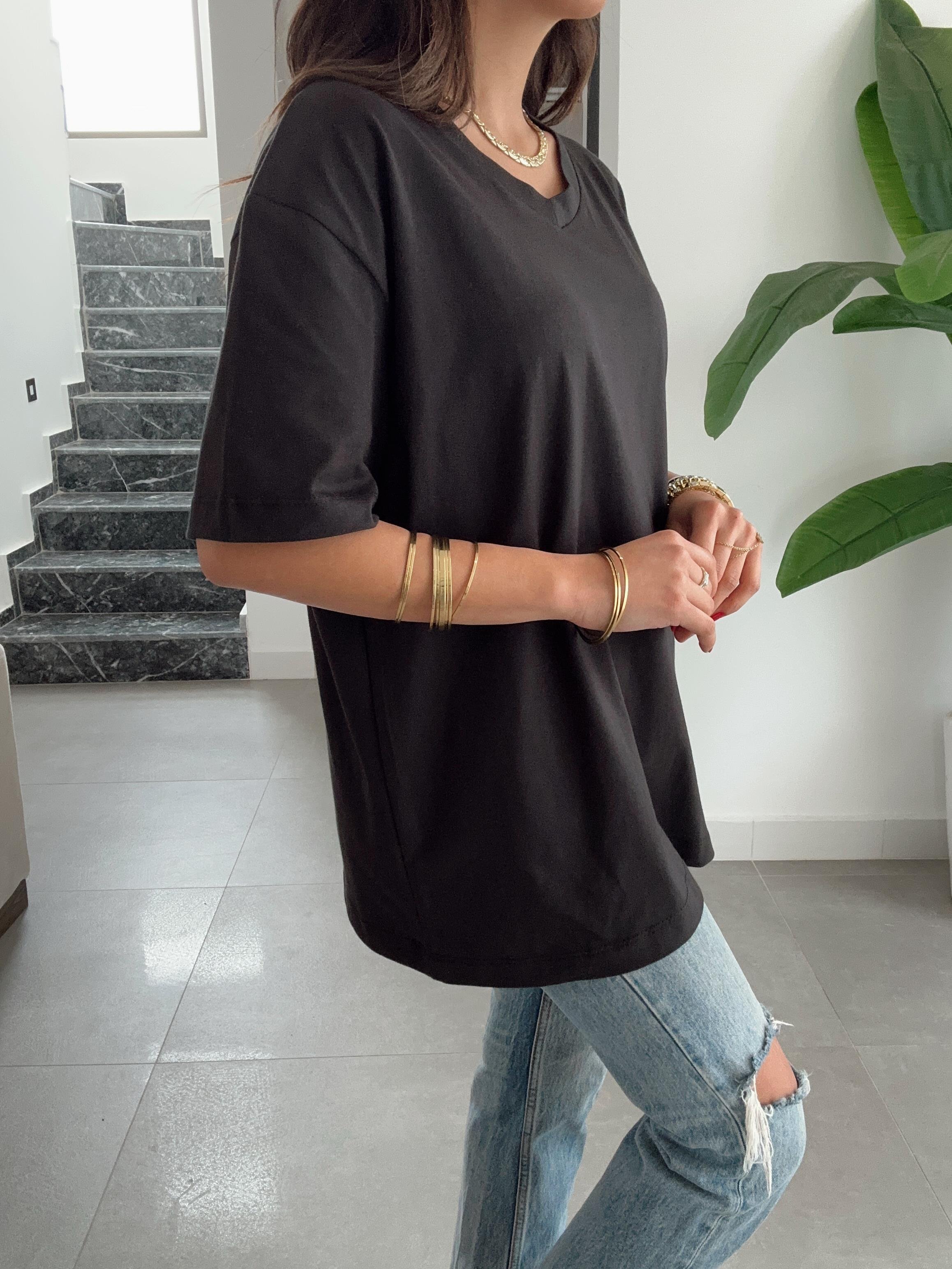 Siyah V Yaka Oversize Tshirt