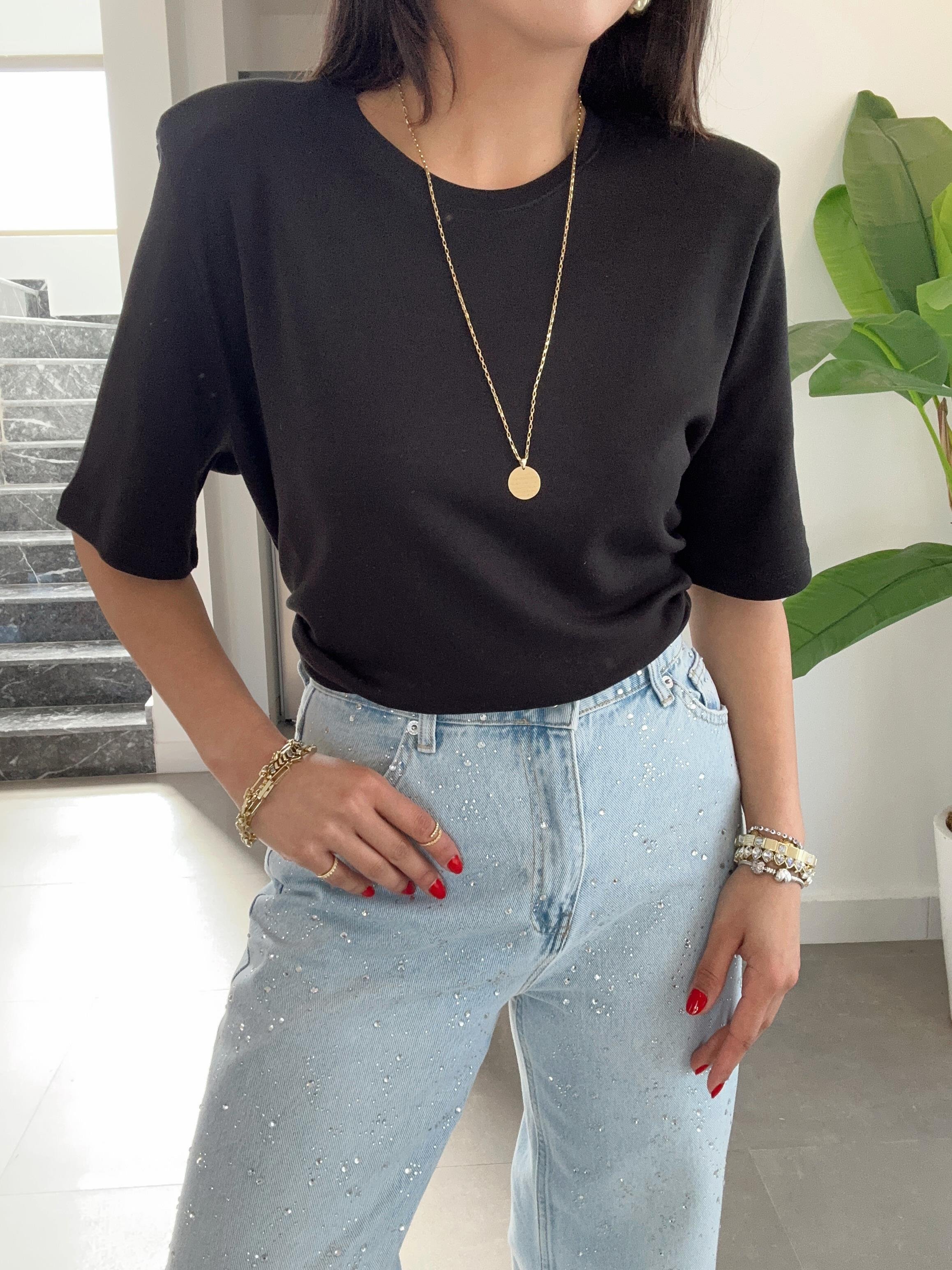 Siyah Vatkalı Basic Tişört