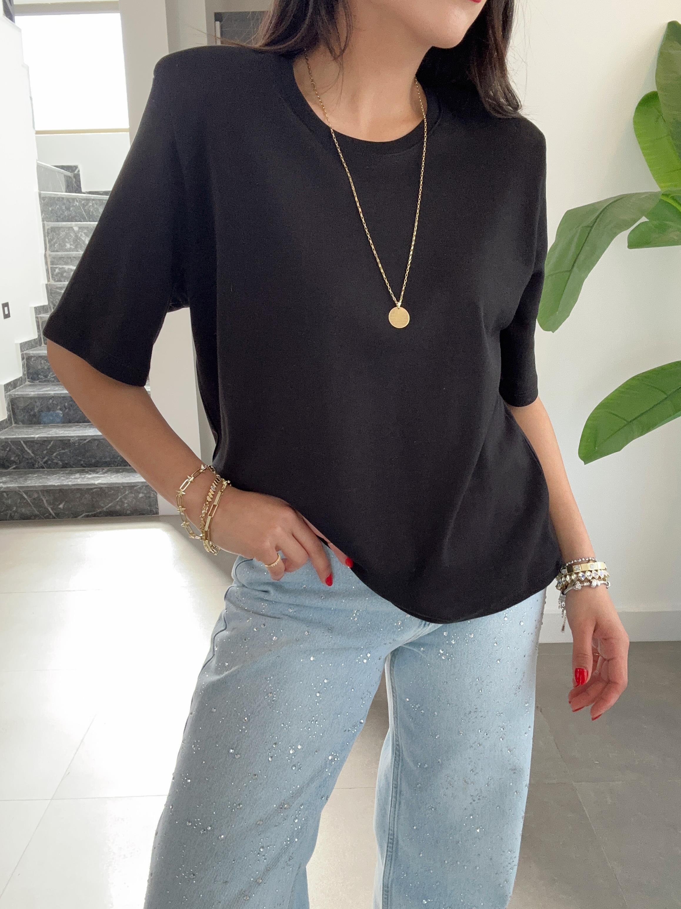 Siyah Vatkalı Basic Tişört