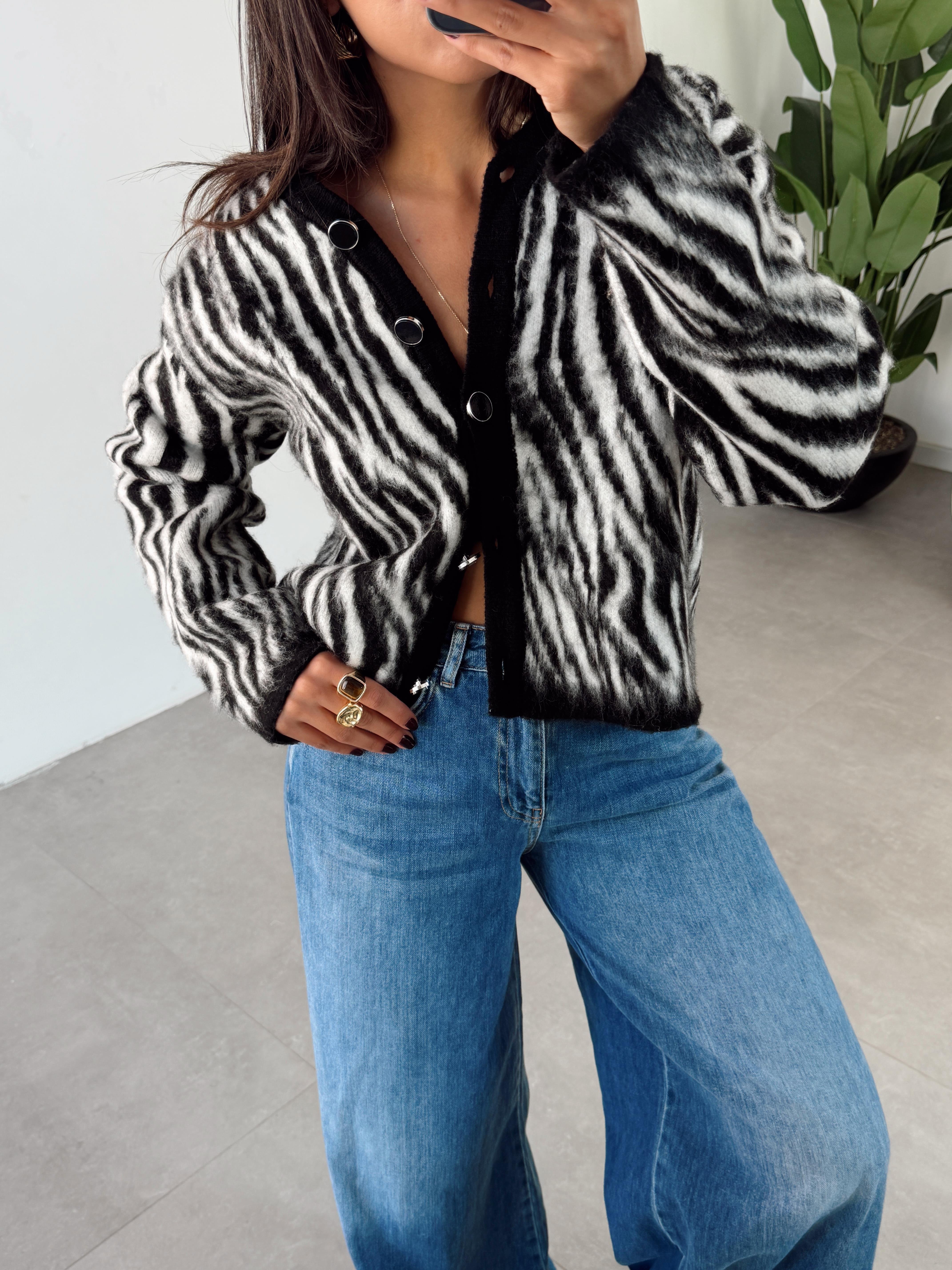 Siyah Zebra Desen Hırka