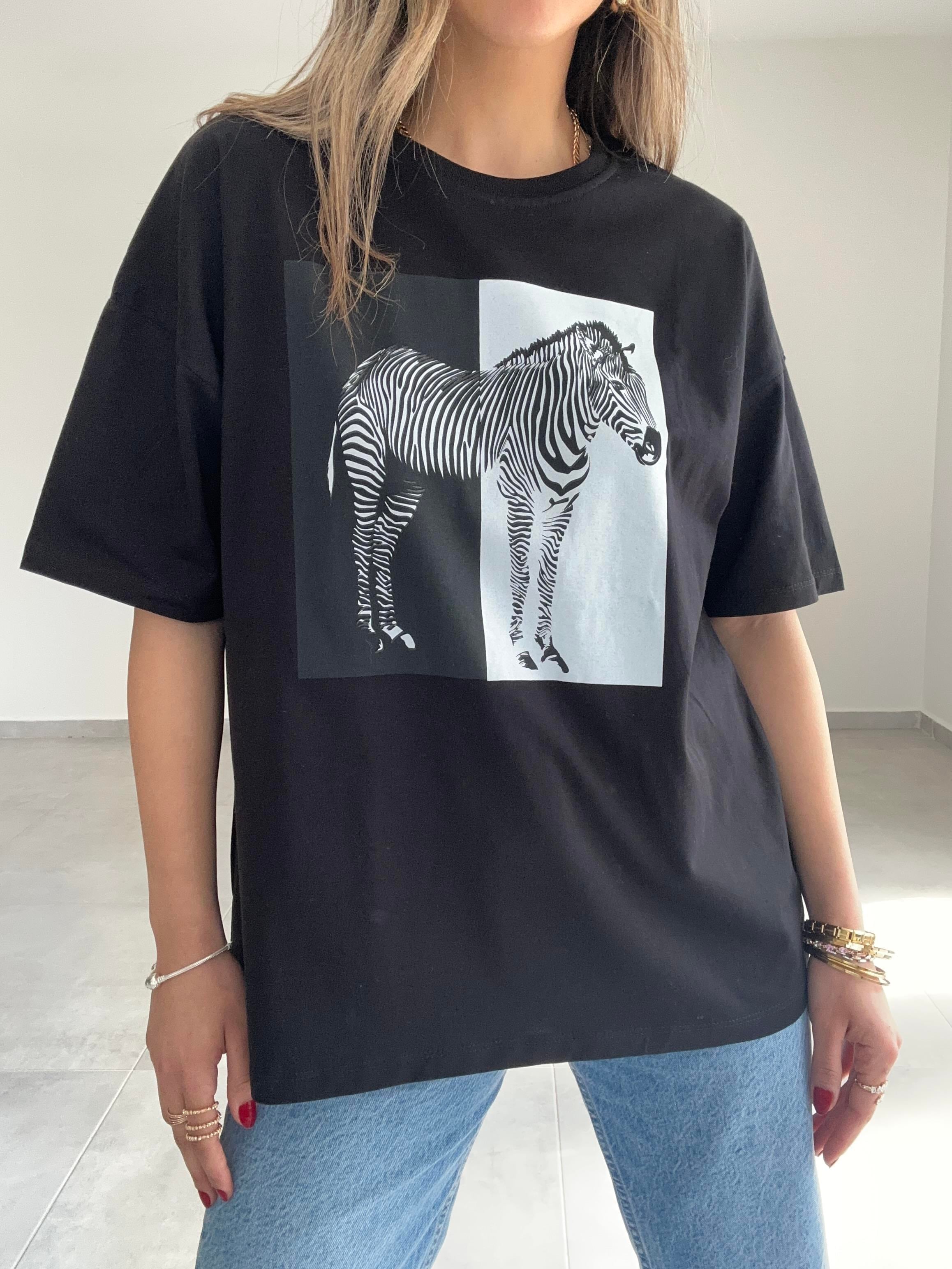 Siyah Zebra Desen Tshirt