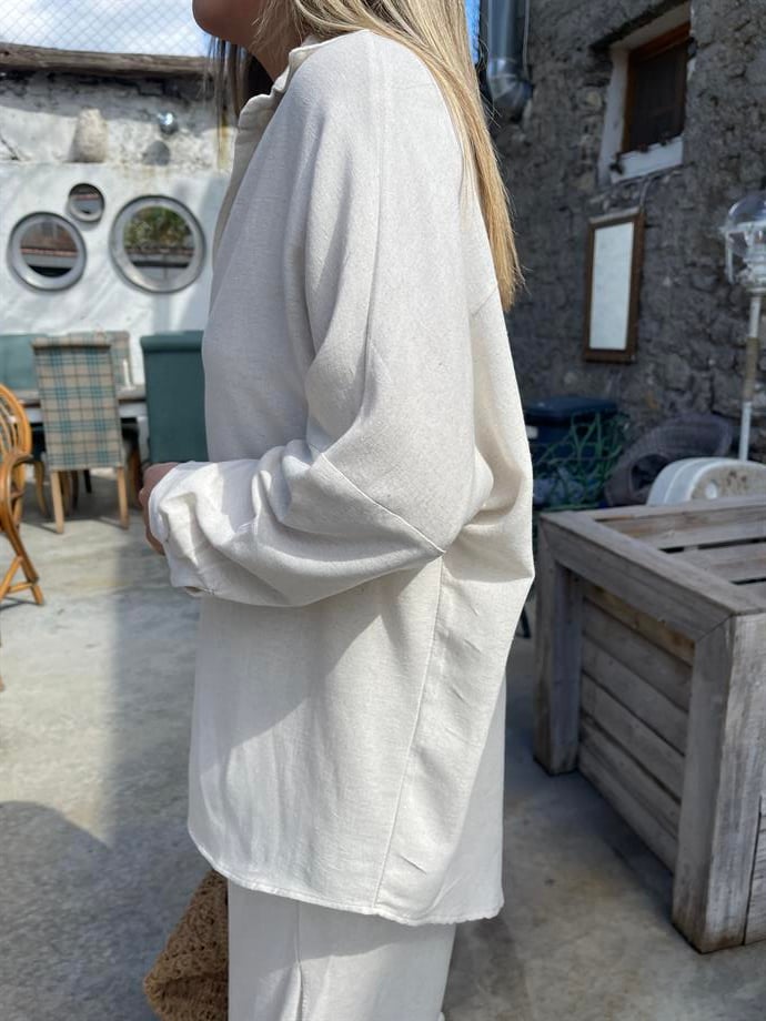 Taş Oversize Keten Gömlek
