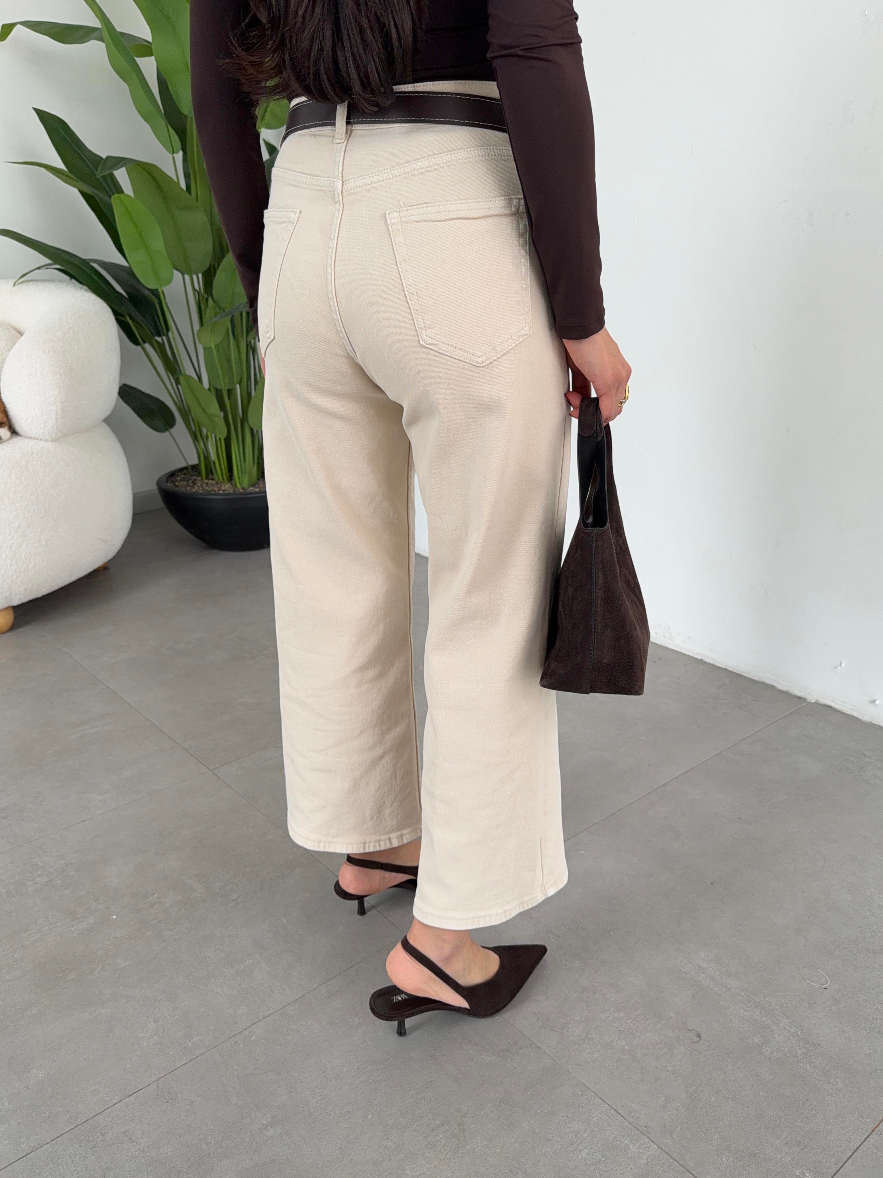 Taş Wideleg Likralı Kemerli Pantolon