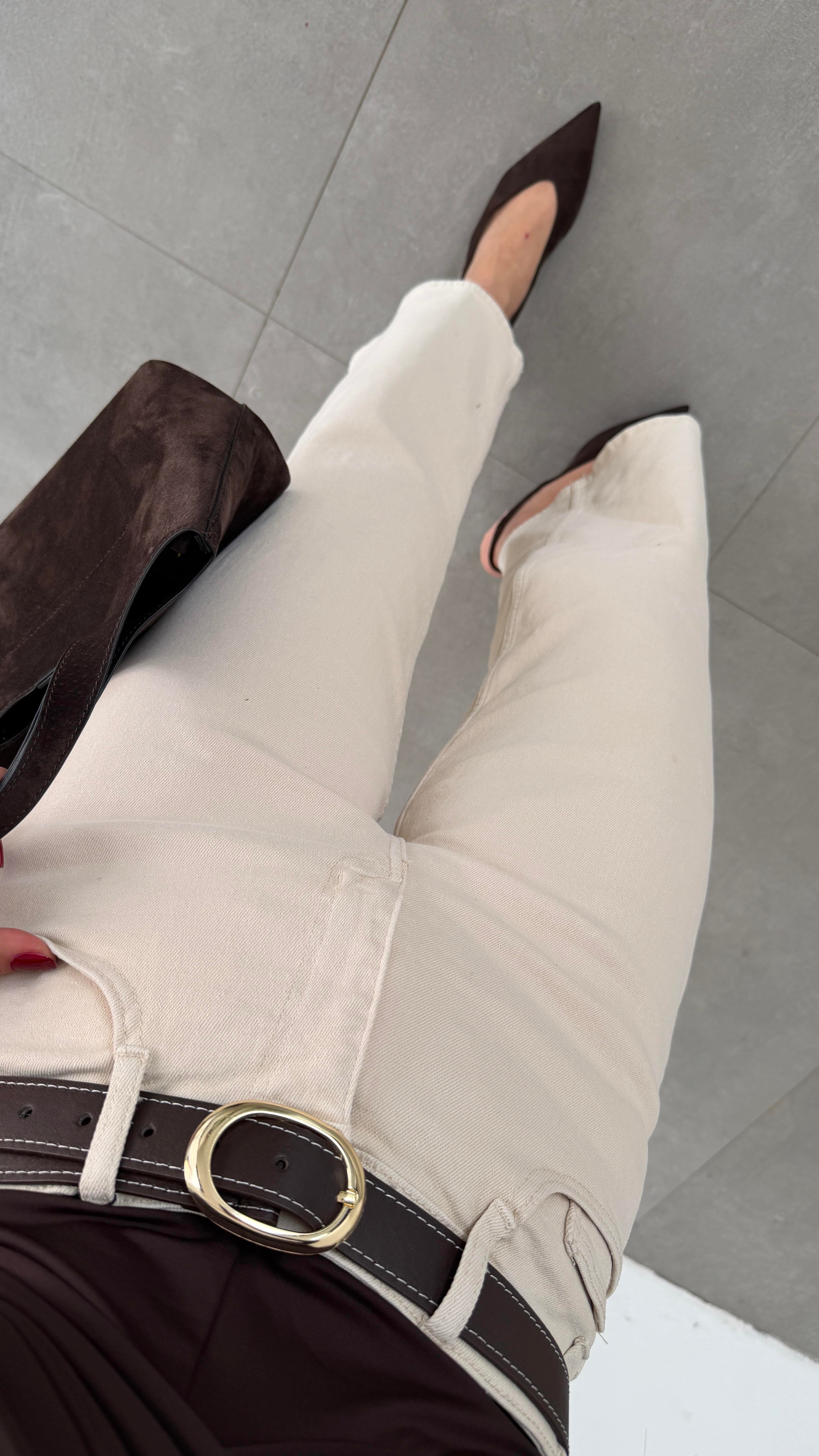 Taş Wideleg Likralı Kemerli Pantolon
