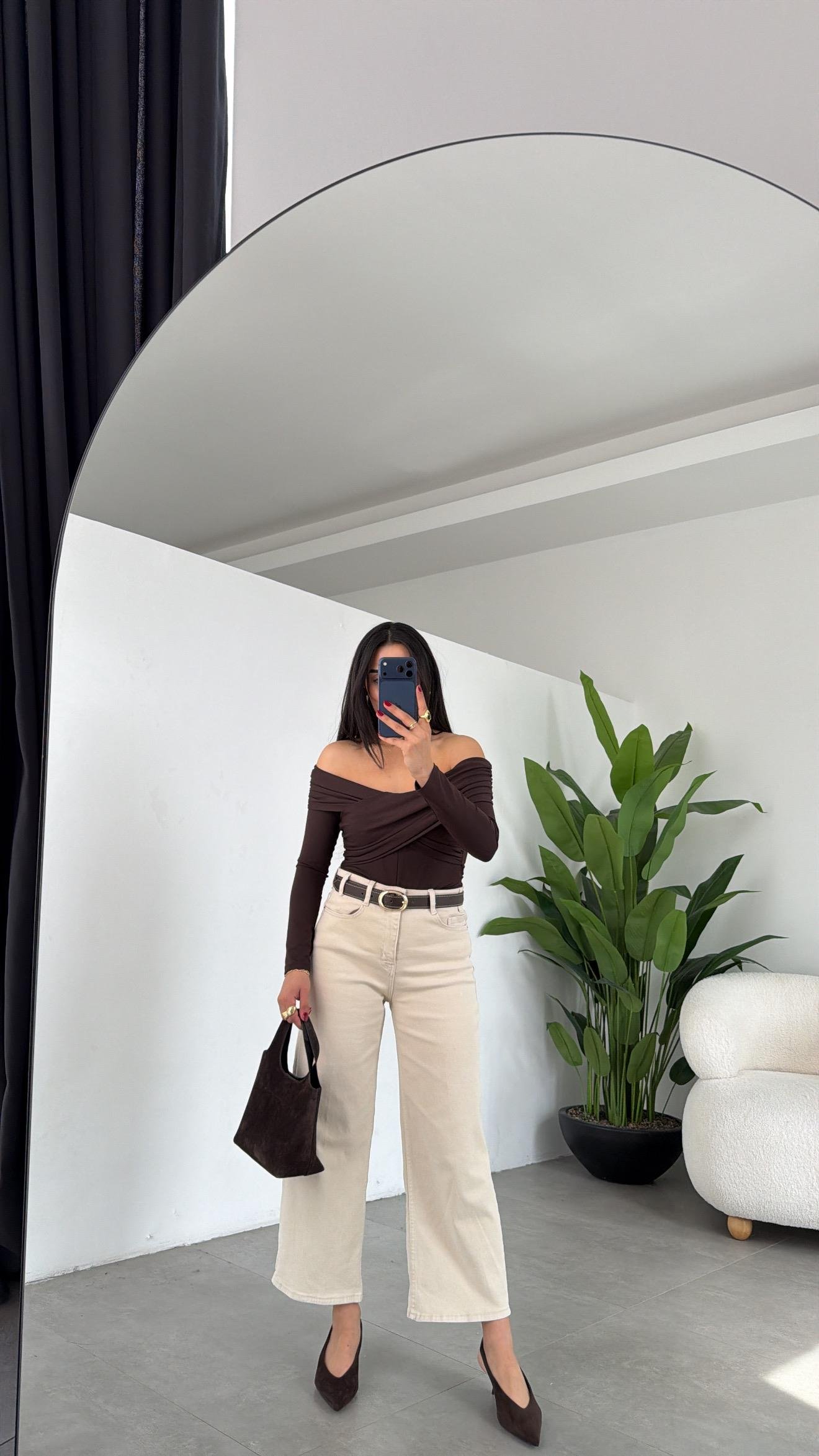 Taş Wideleg Likralı Kemerli Pantolon