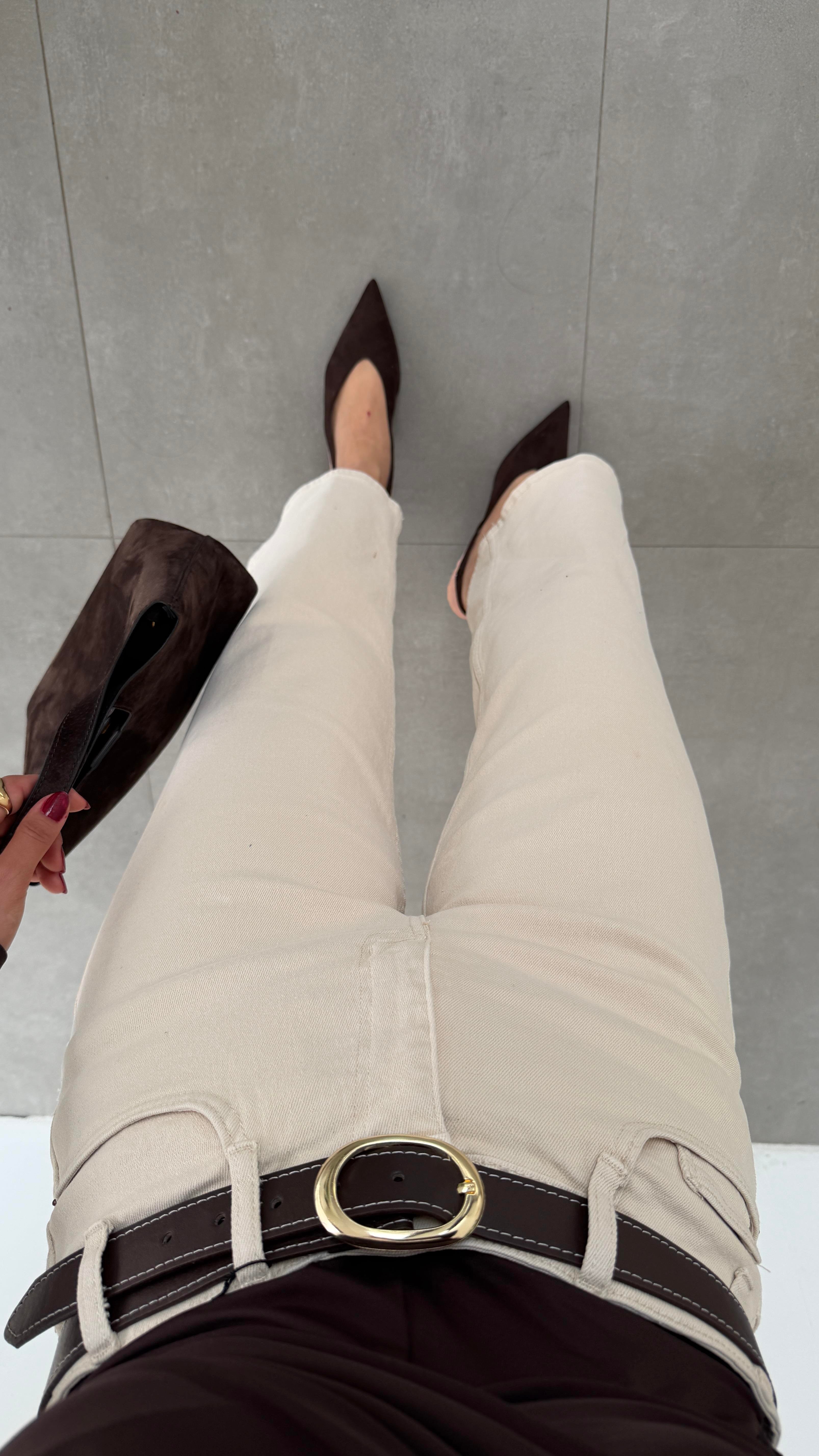 Taş Wideleg Likralı Kemerli Pantolon