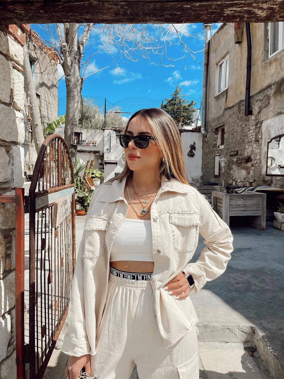 Taşlı Gabardin Ceket