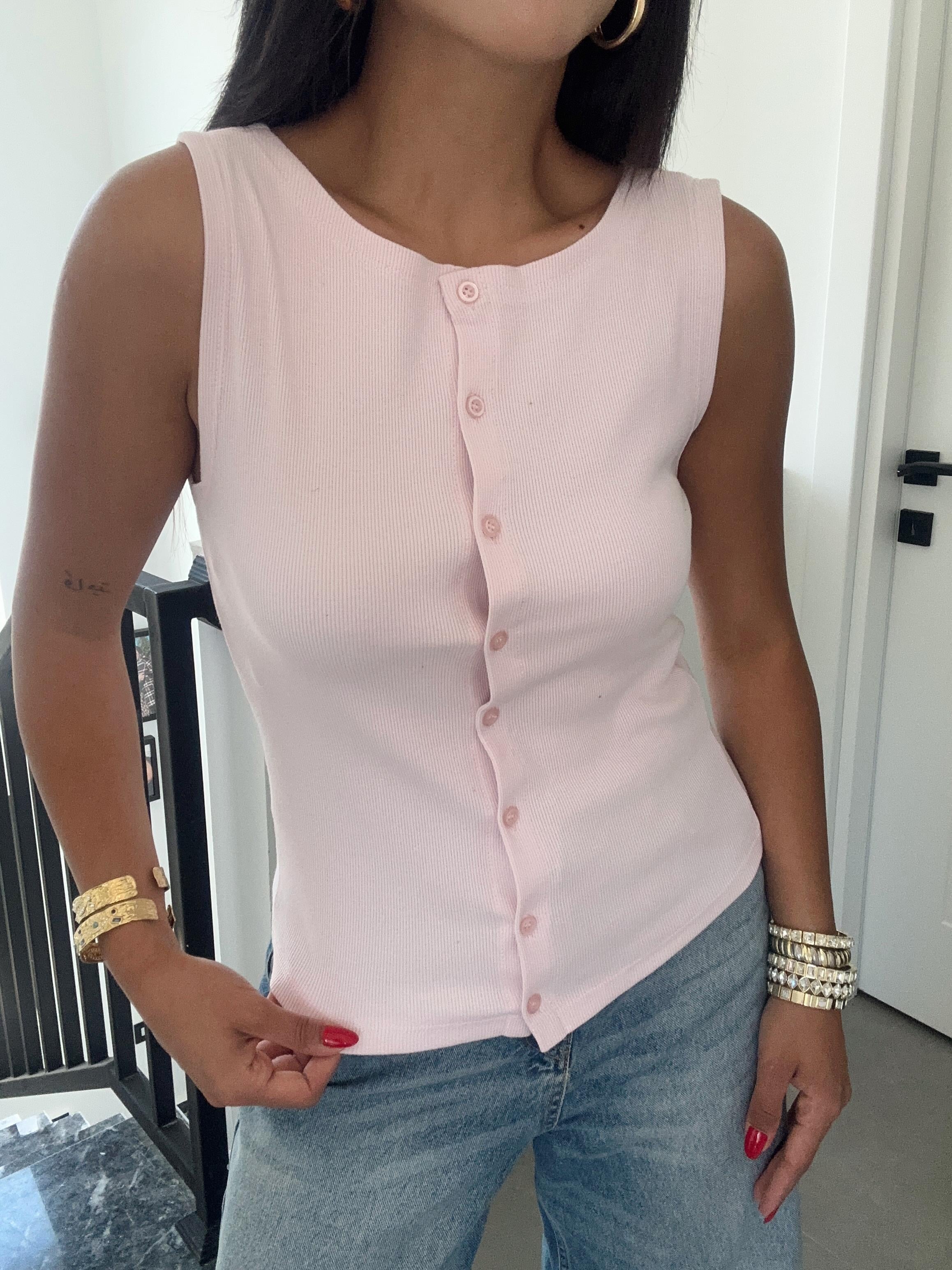 Toz Pembe Düğmeli Örme Yelek