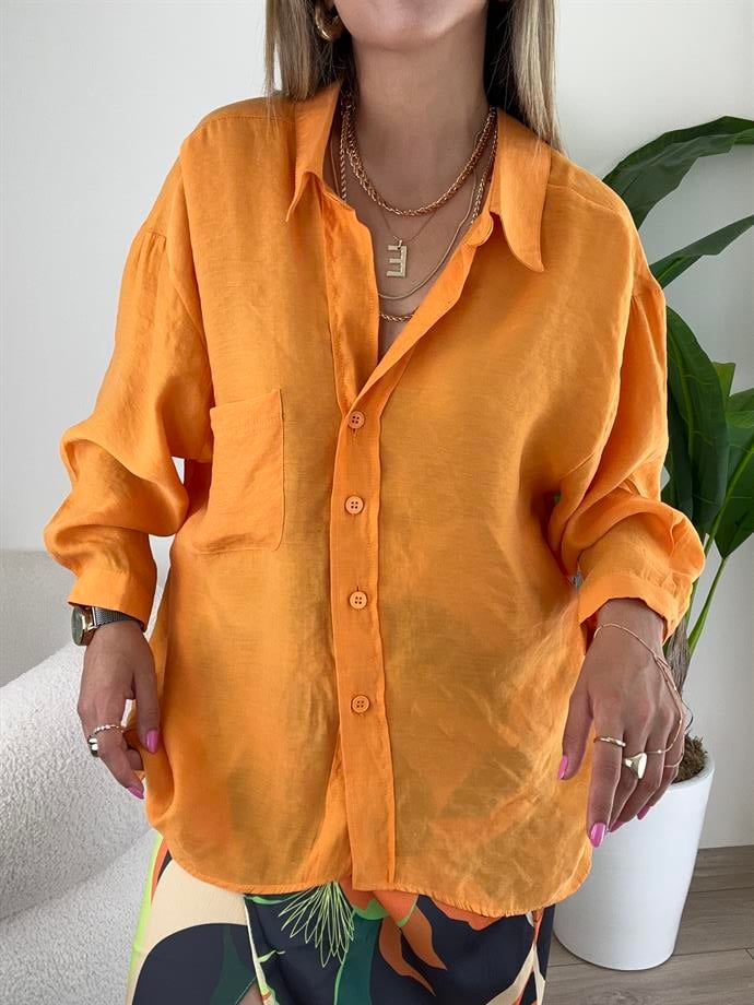 Turuncu Düşük Omuz Oversize Gömlek