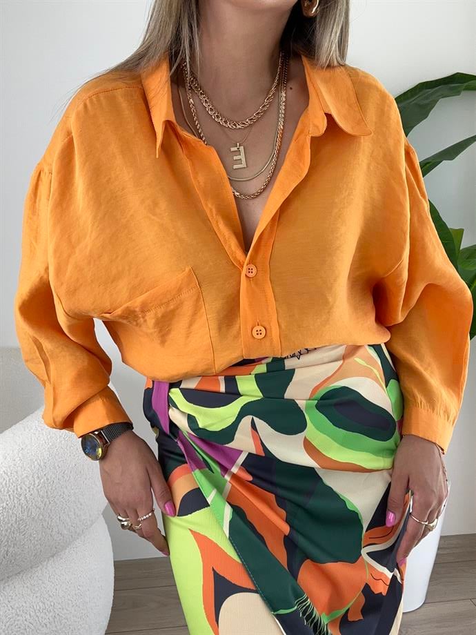 Turuncu Düşük Omuz Oversize Gömlek