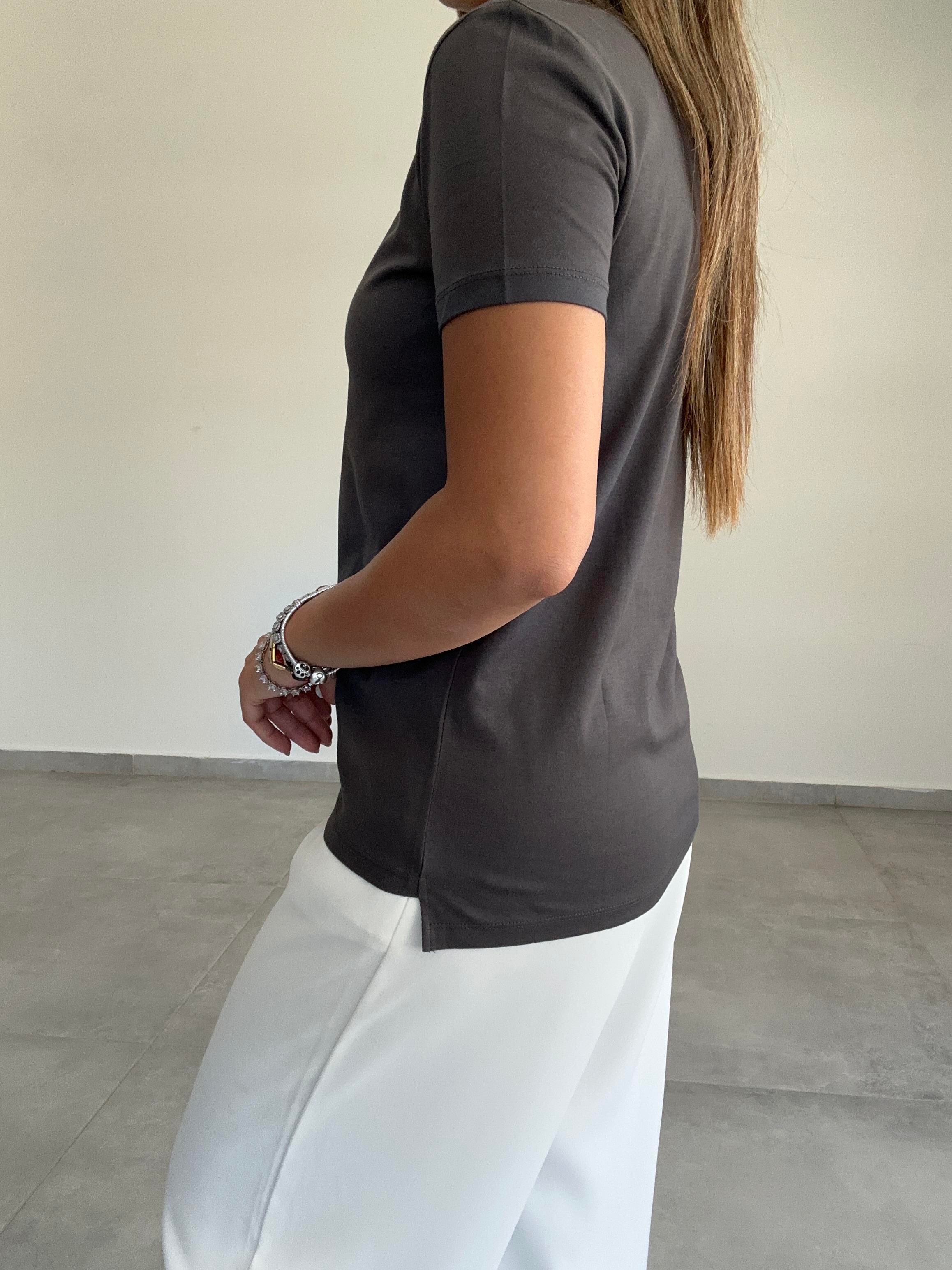 V Yaka Basic Antrasit Tişört