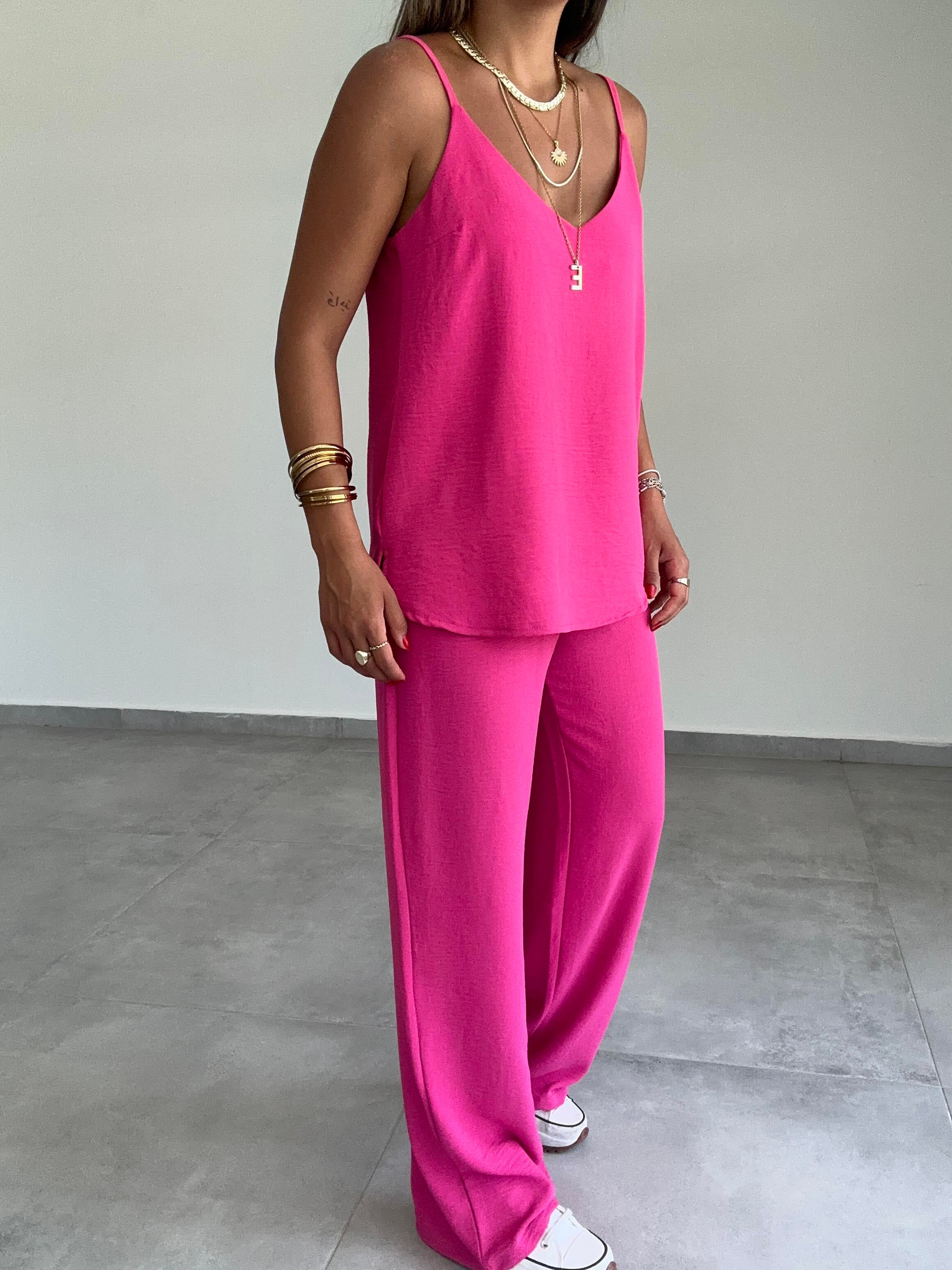 Vina Fuşya Ayrobin İp Askılı Bol Paça Takım