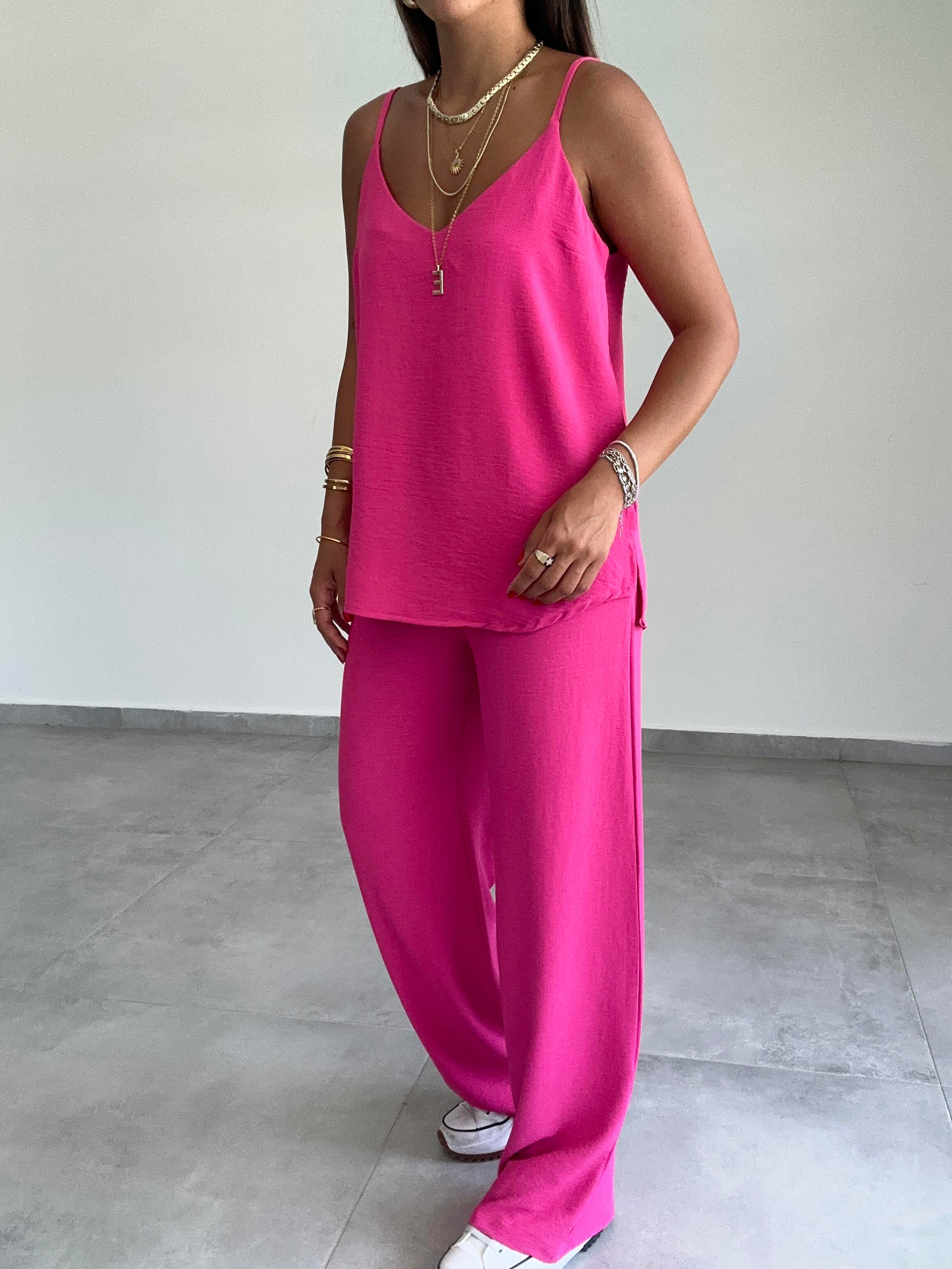 Vina Fuşya Ayrobin İp Askılı Bol Paça Takım