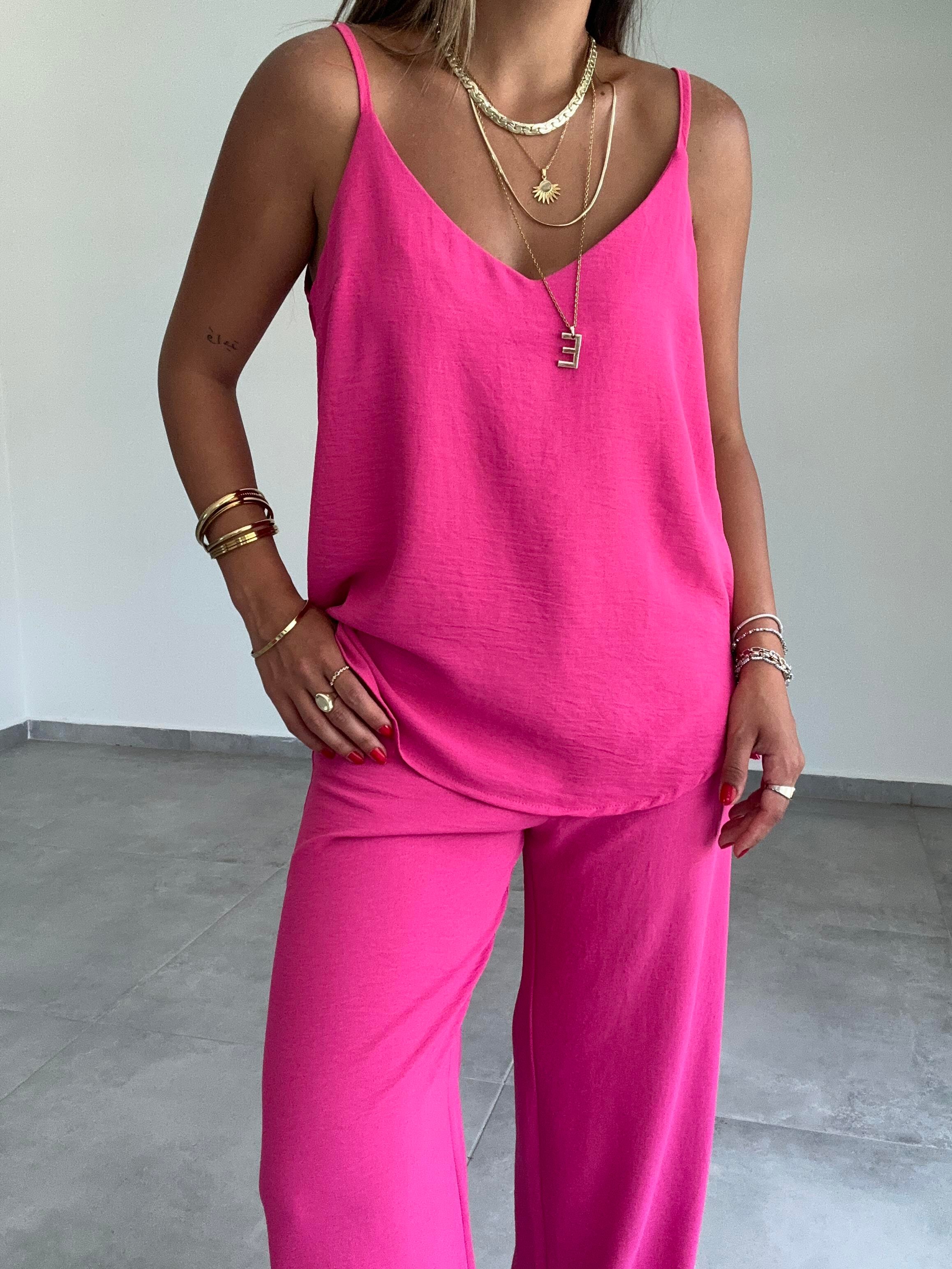 Vina Fuşya Ayrobin İp Askılı Bol Paça Takım