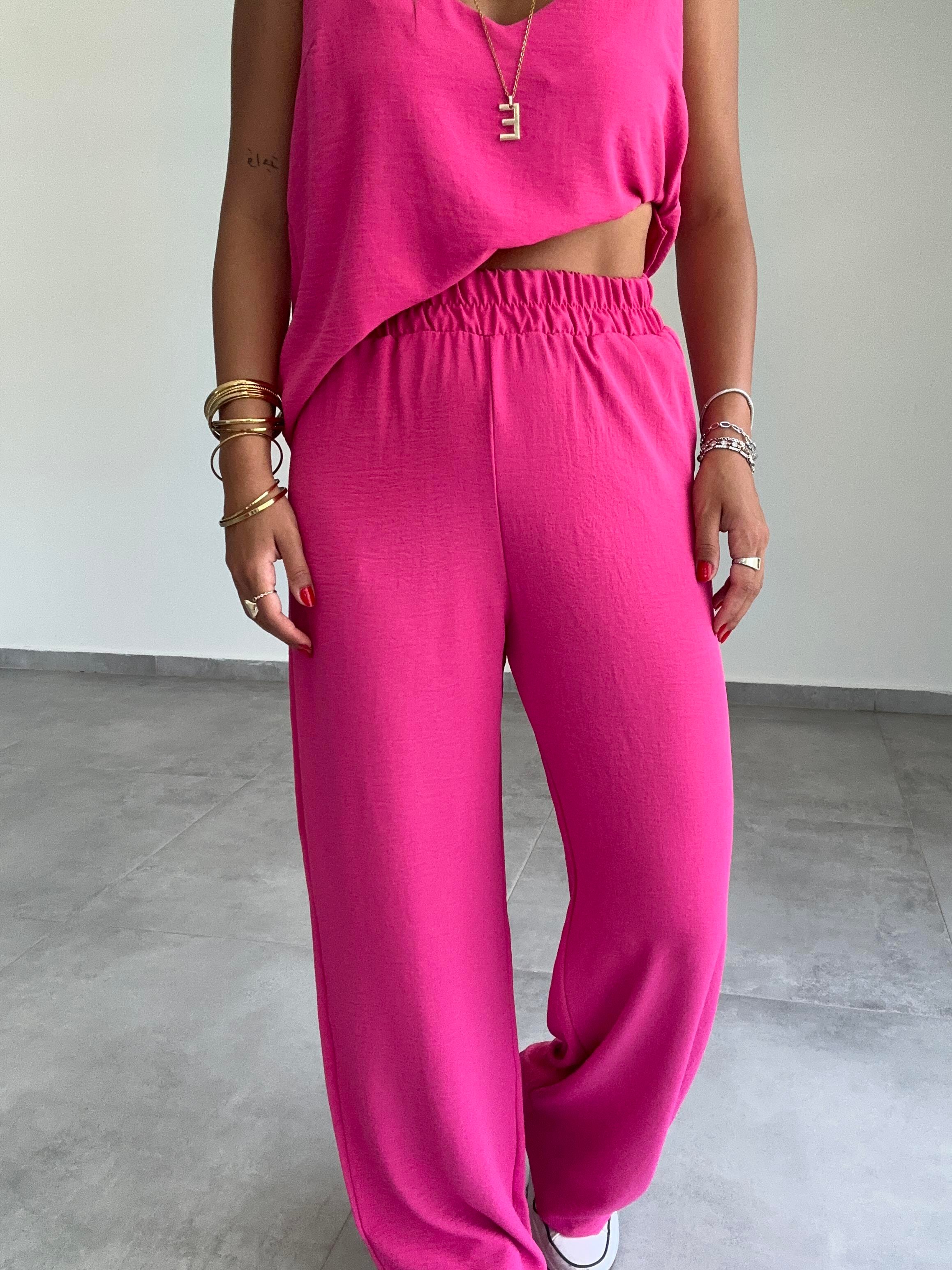 Vina Fuşya Ayrobin İp Askılı Bol Paça Takım