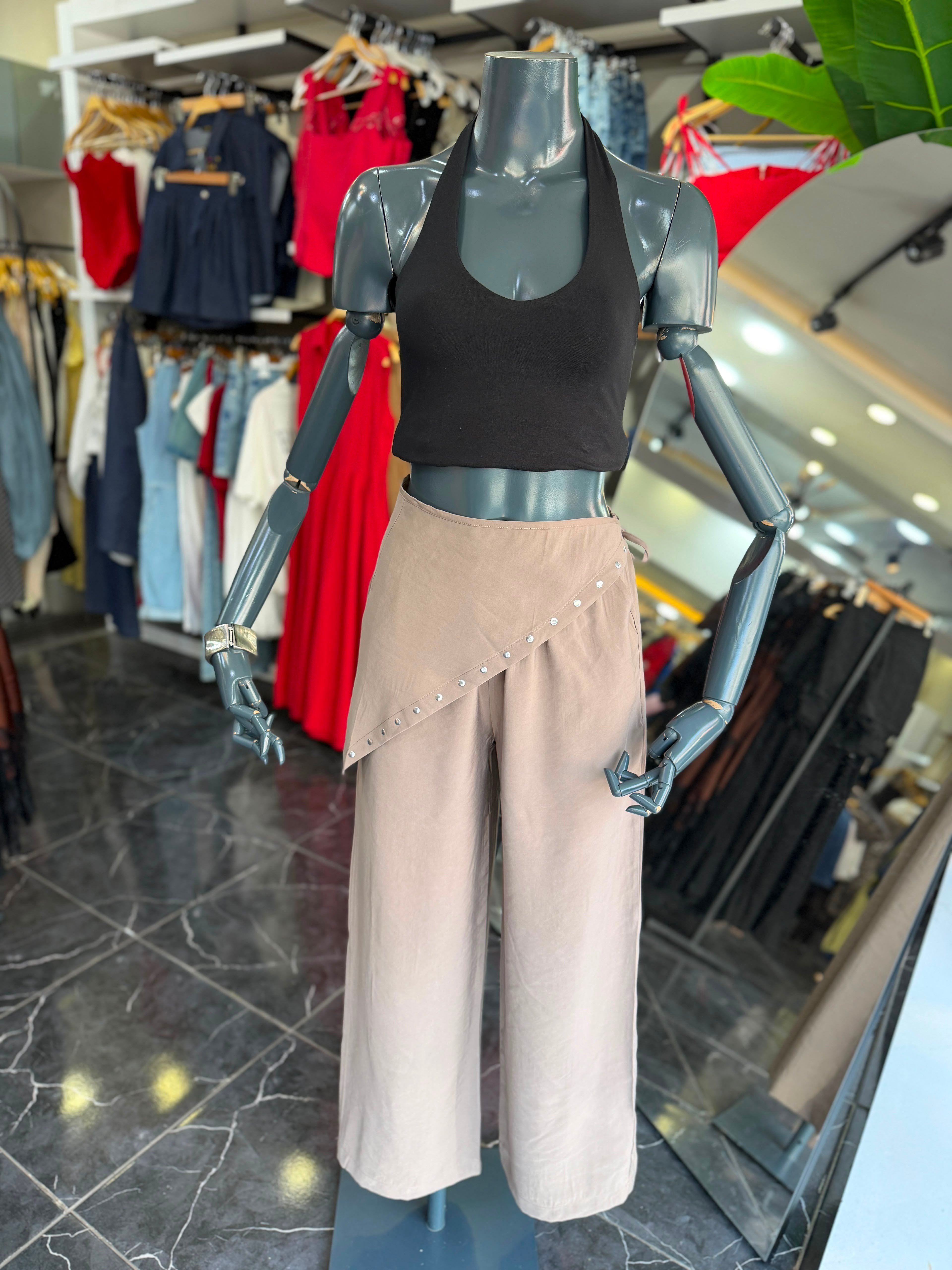 Vizon Fularlı Dökümlü Pantolon