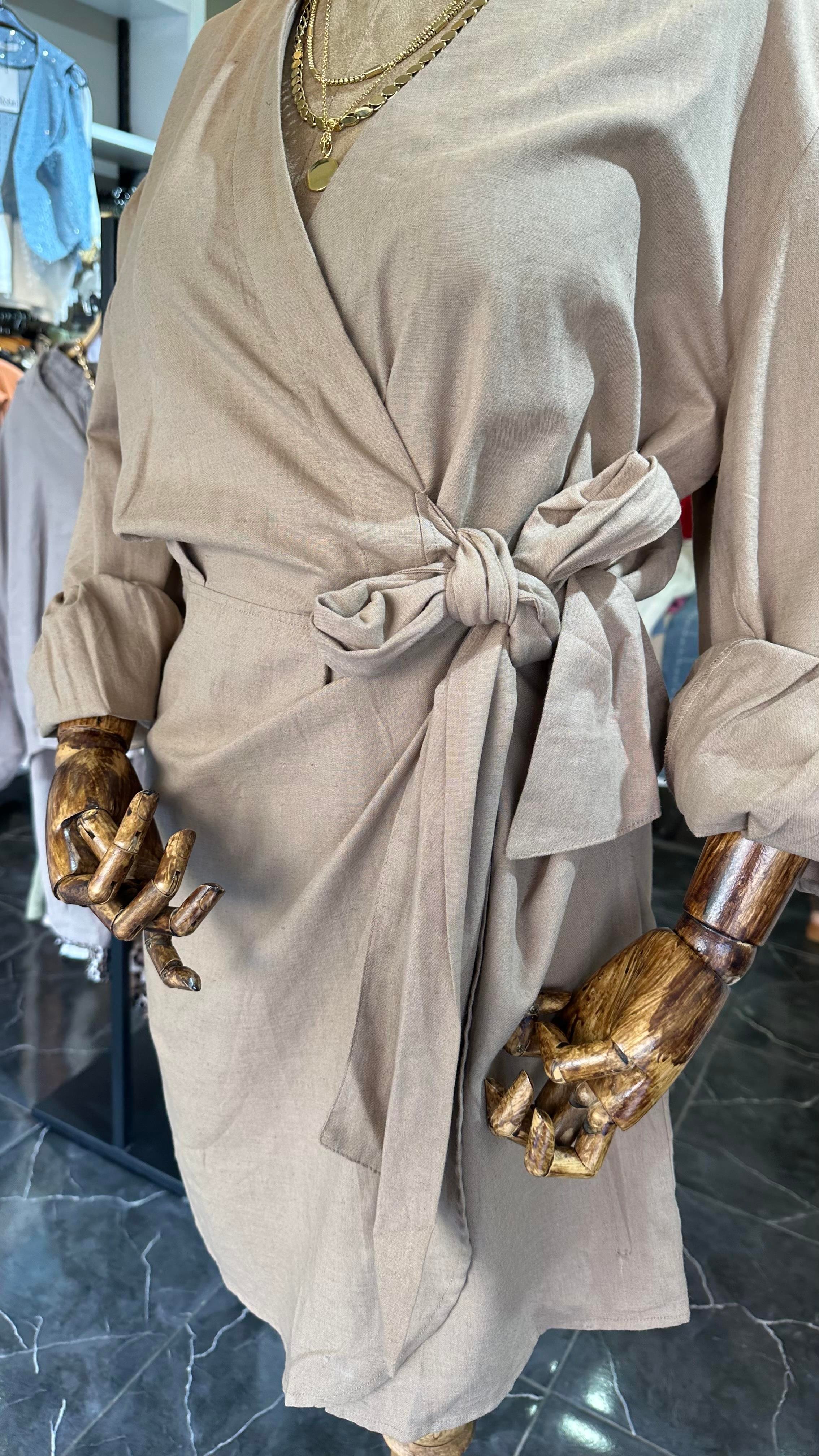 Vizon Keten Bağlamalı Elbise