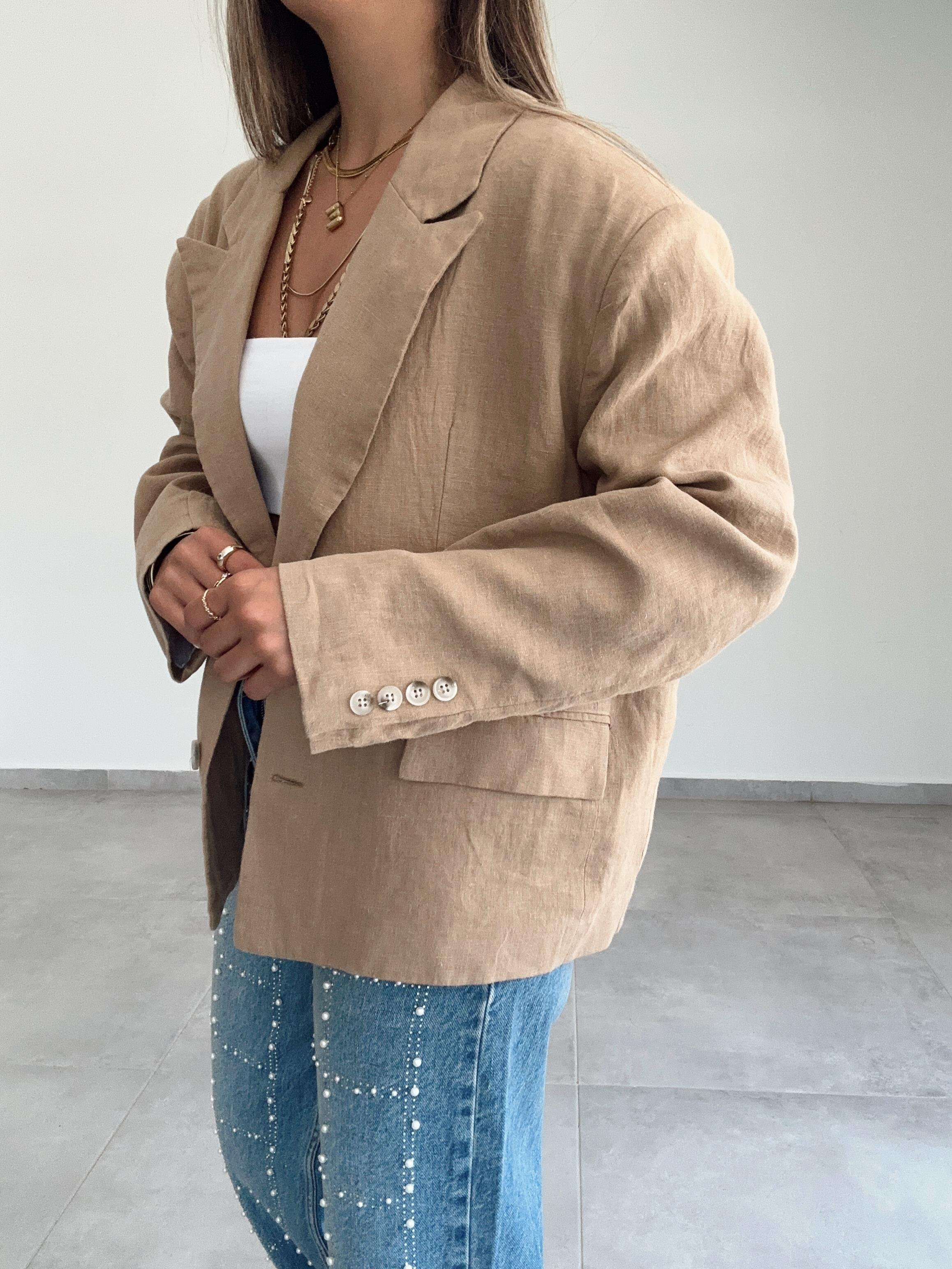 Vizon Keten Blazer Ceket