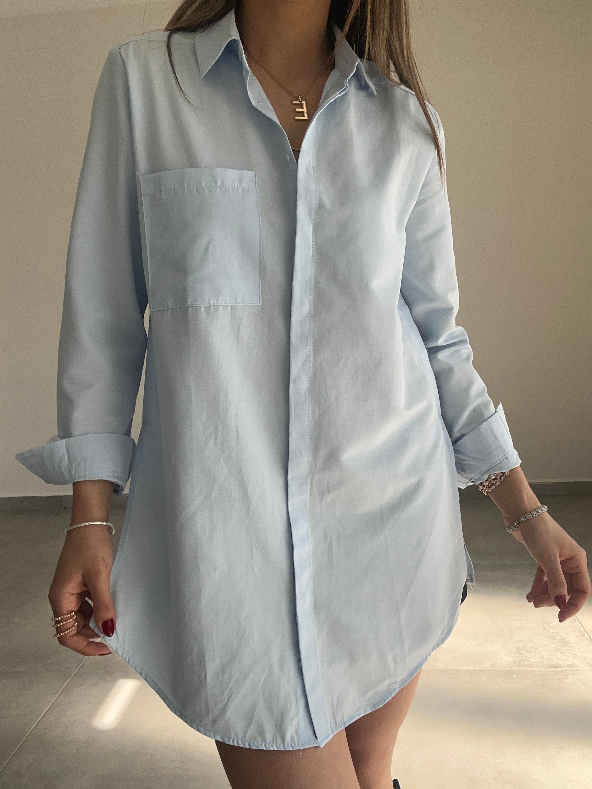 Yırtmaçlı Bebe Mavi Basic Gömlek