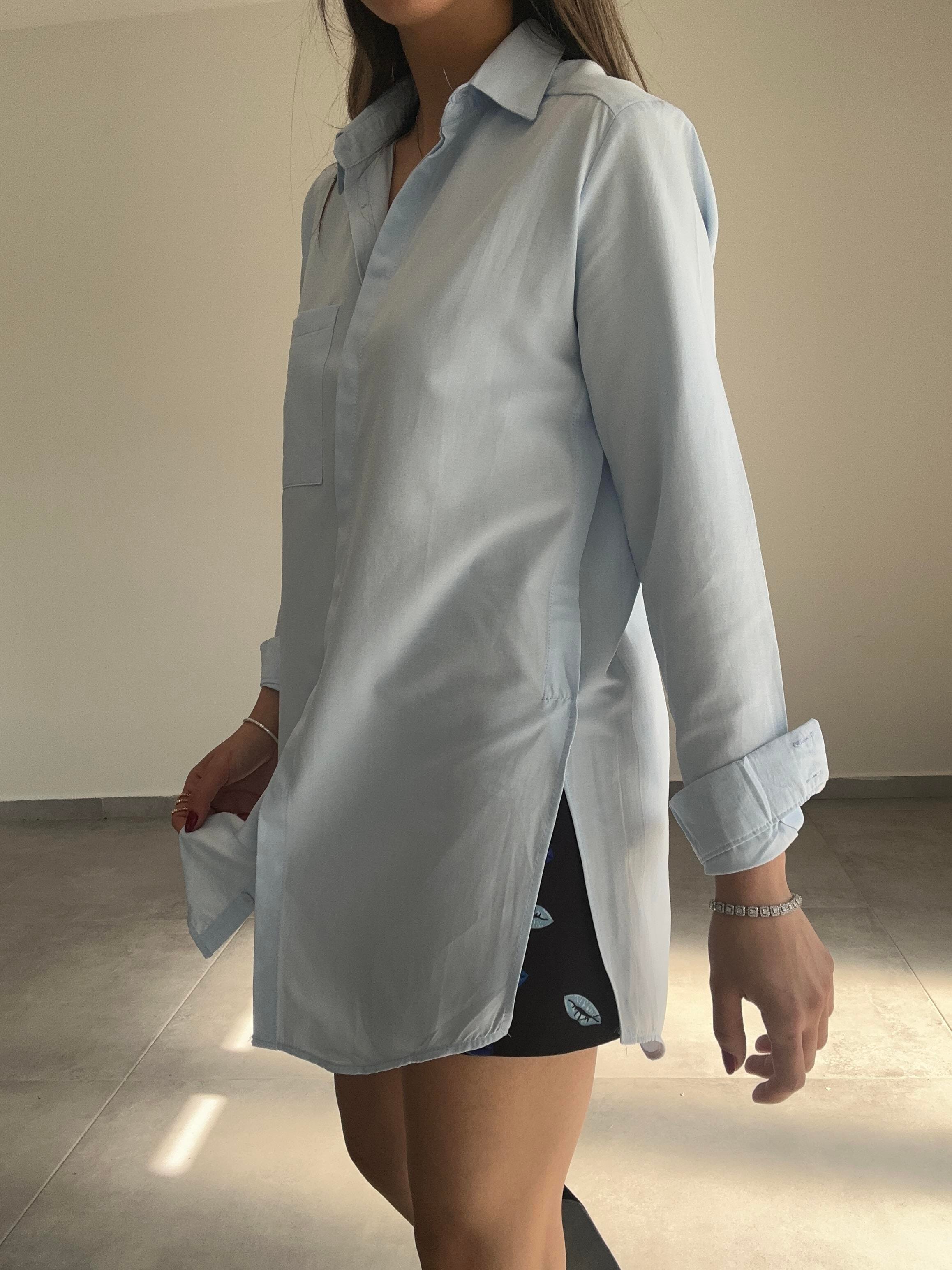 Yırtmaçlı Bebe Mavi Basic Gömlek