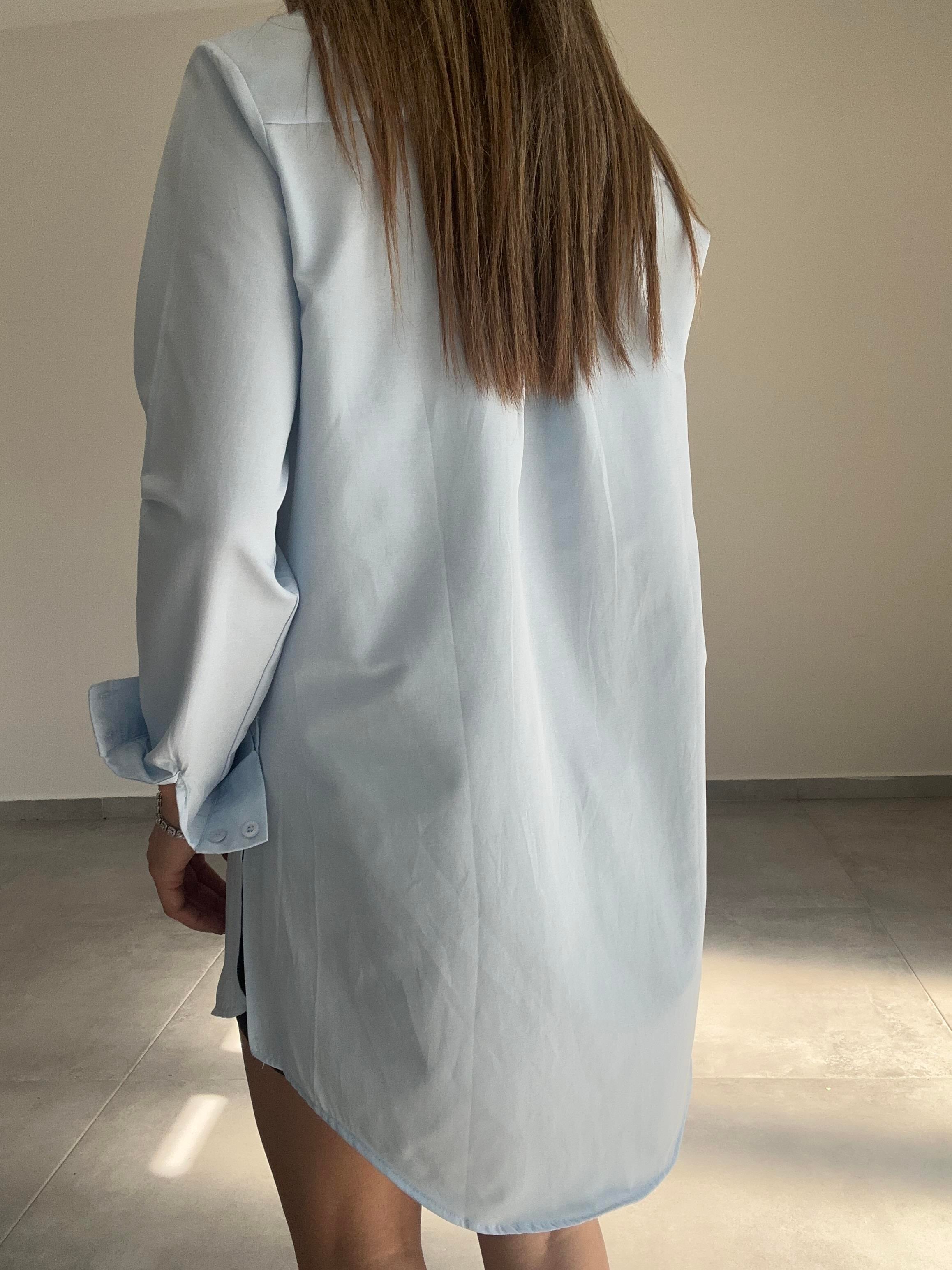 Yırtmaçlı Bebe Mavi Basic Gömlek