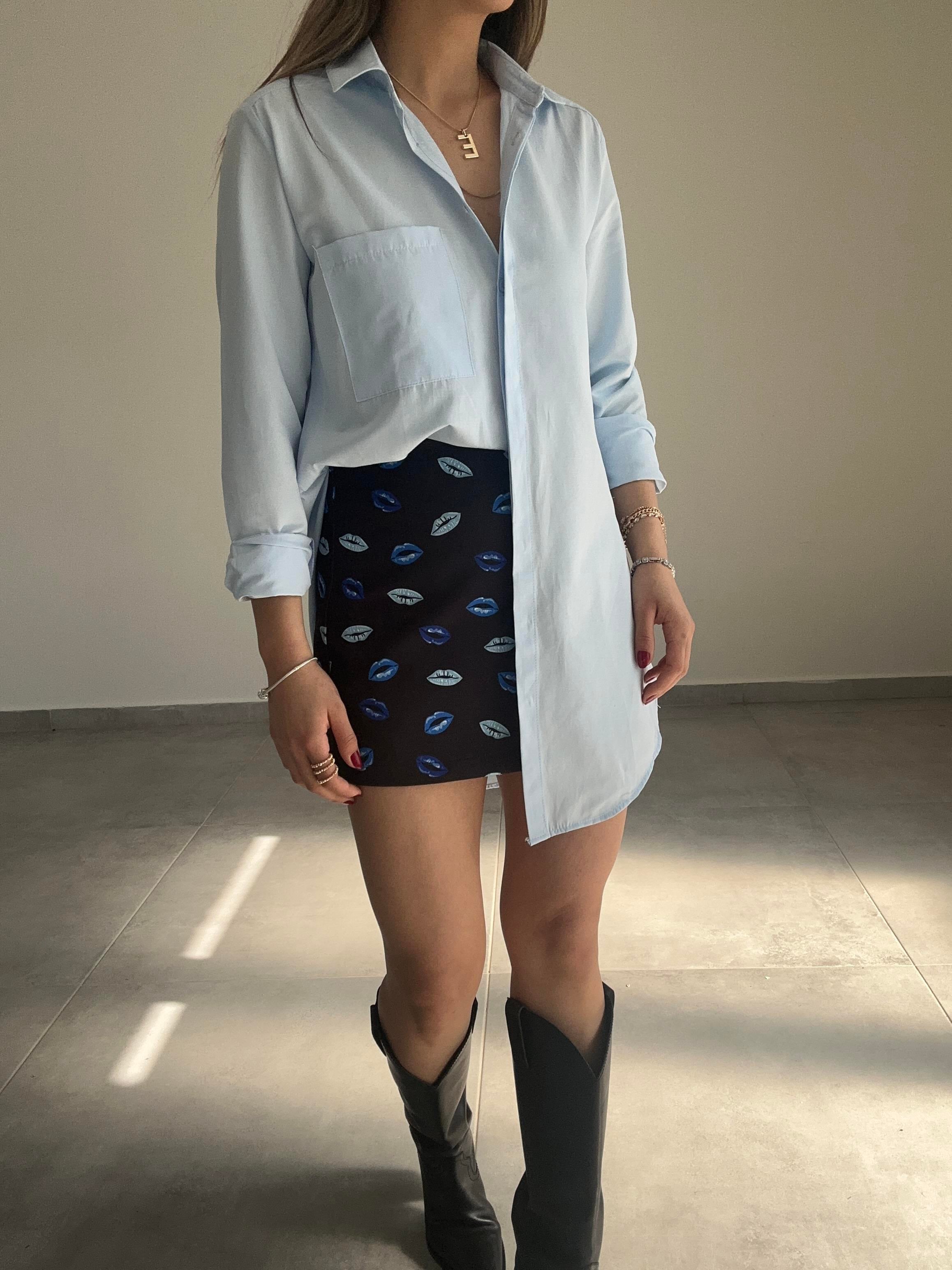 Yırtmaçlı Bebe Mavi Basic Gömlek