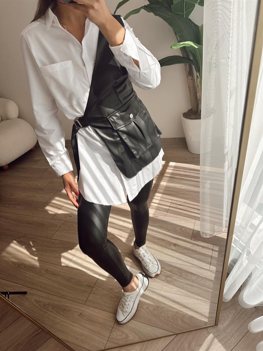 Yırtmaçlı Beyaz Basic Gömlek