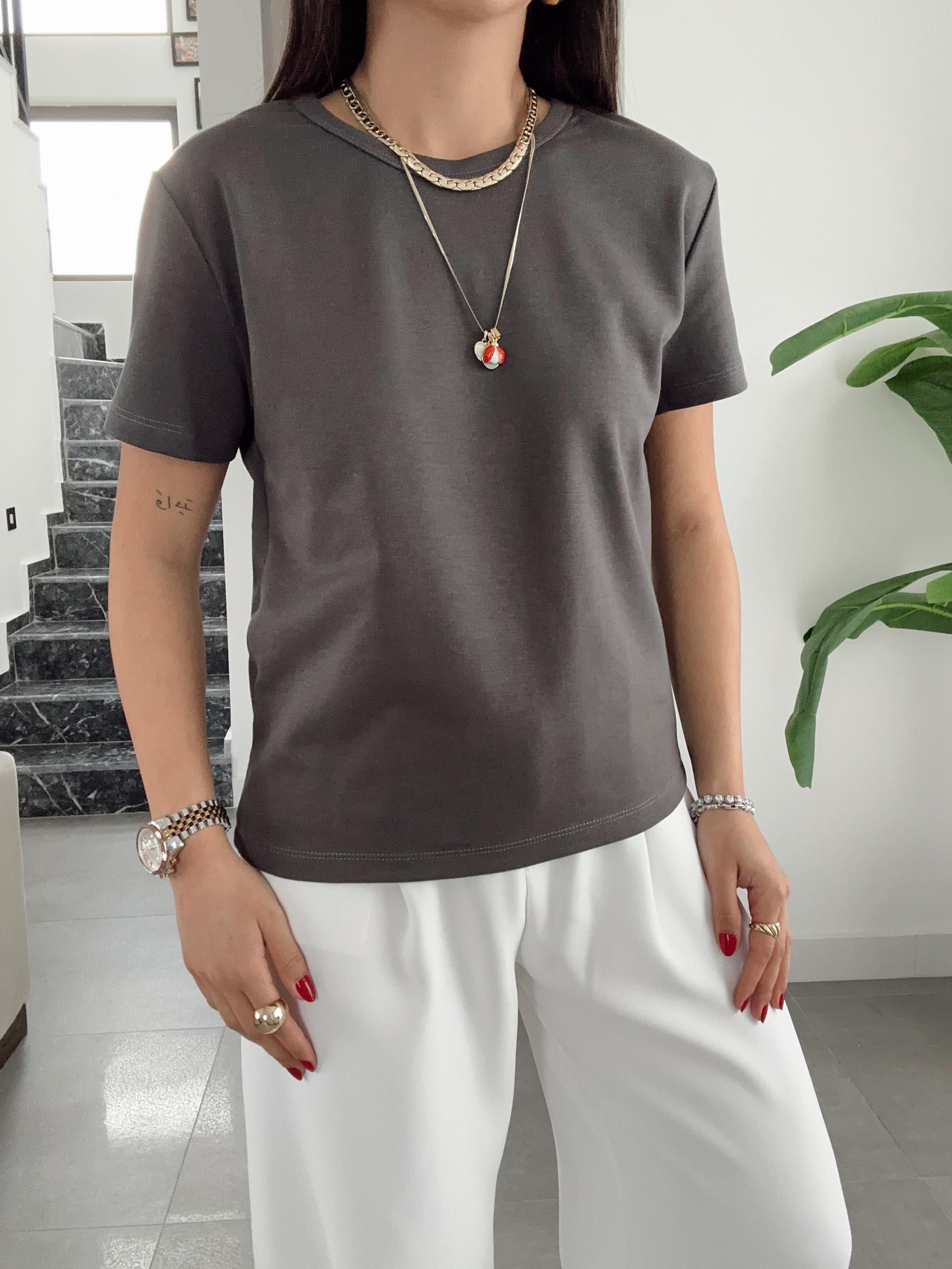 Zr Antrasit  Bisiklet Yaka Basic Tişört