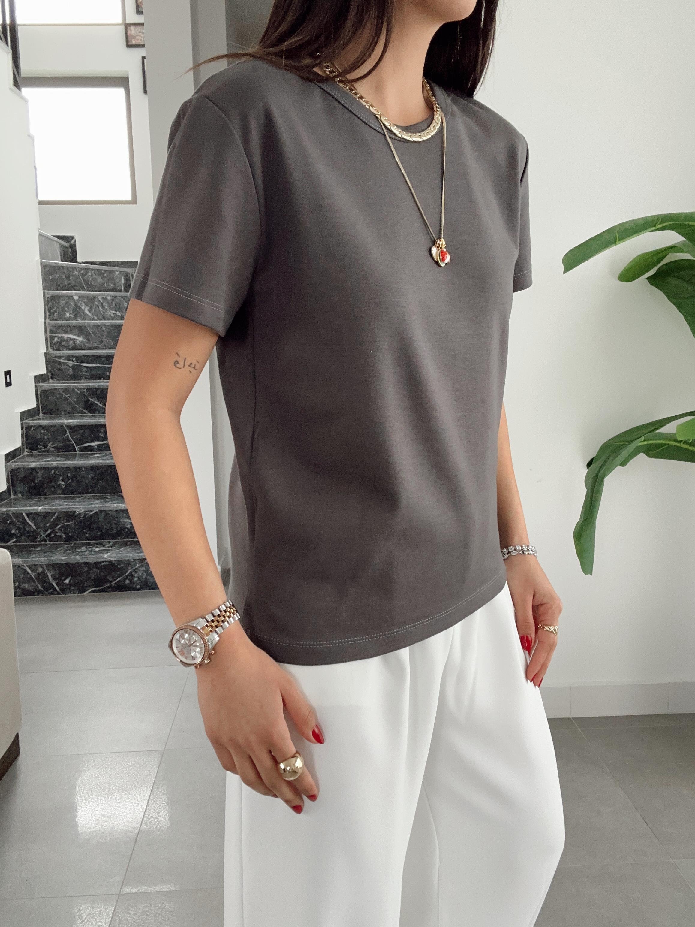 Zr Antrasit  Bisiklet Yaka Basic Tişört