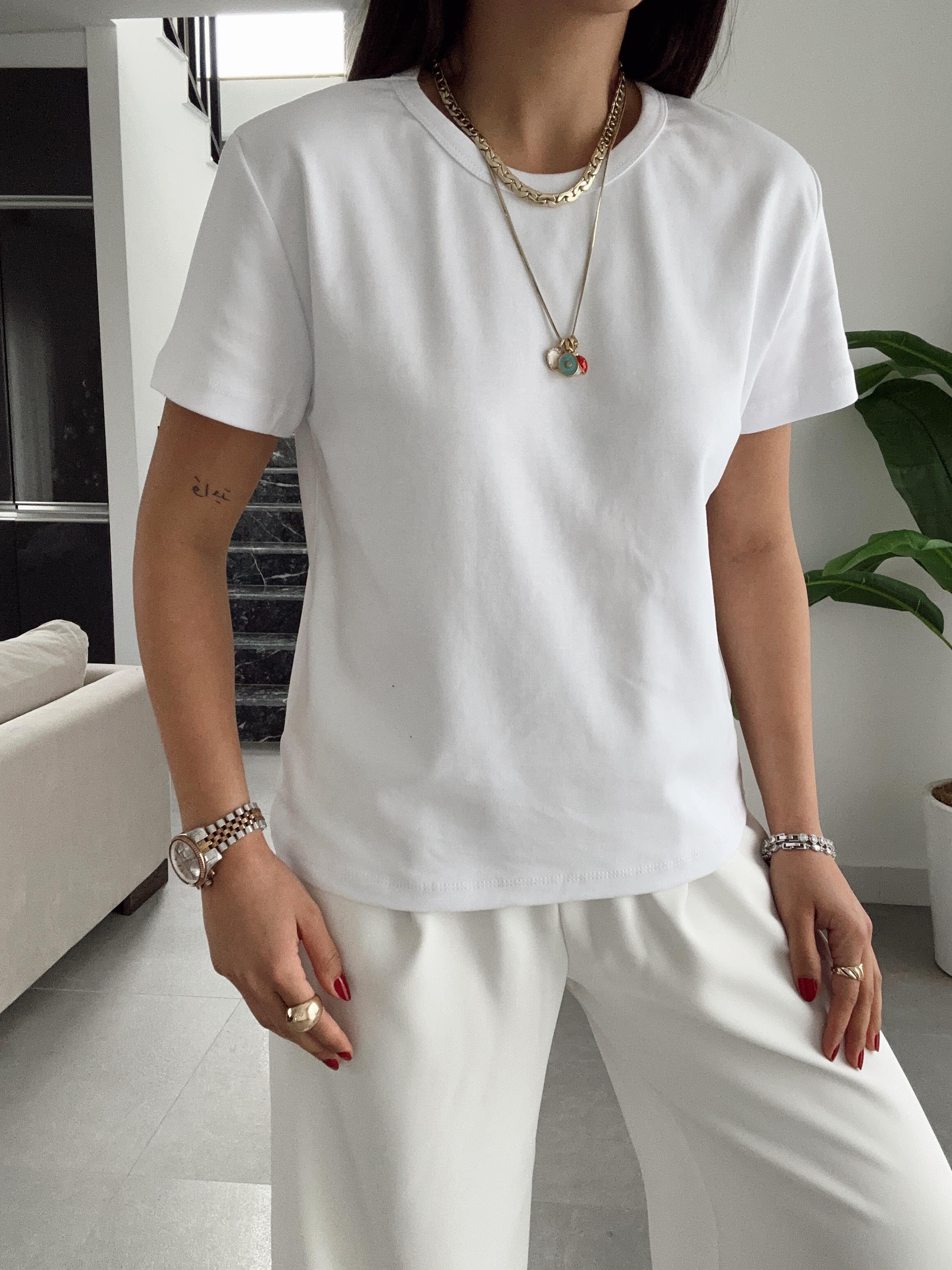 Zr Ekru Bisiklet Yaka Basic Tişört