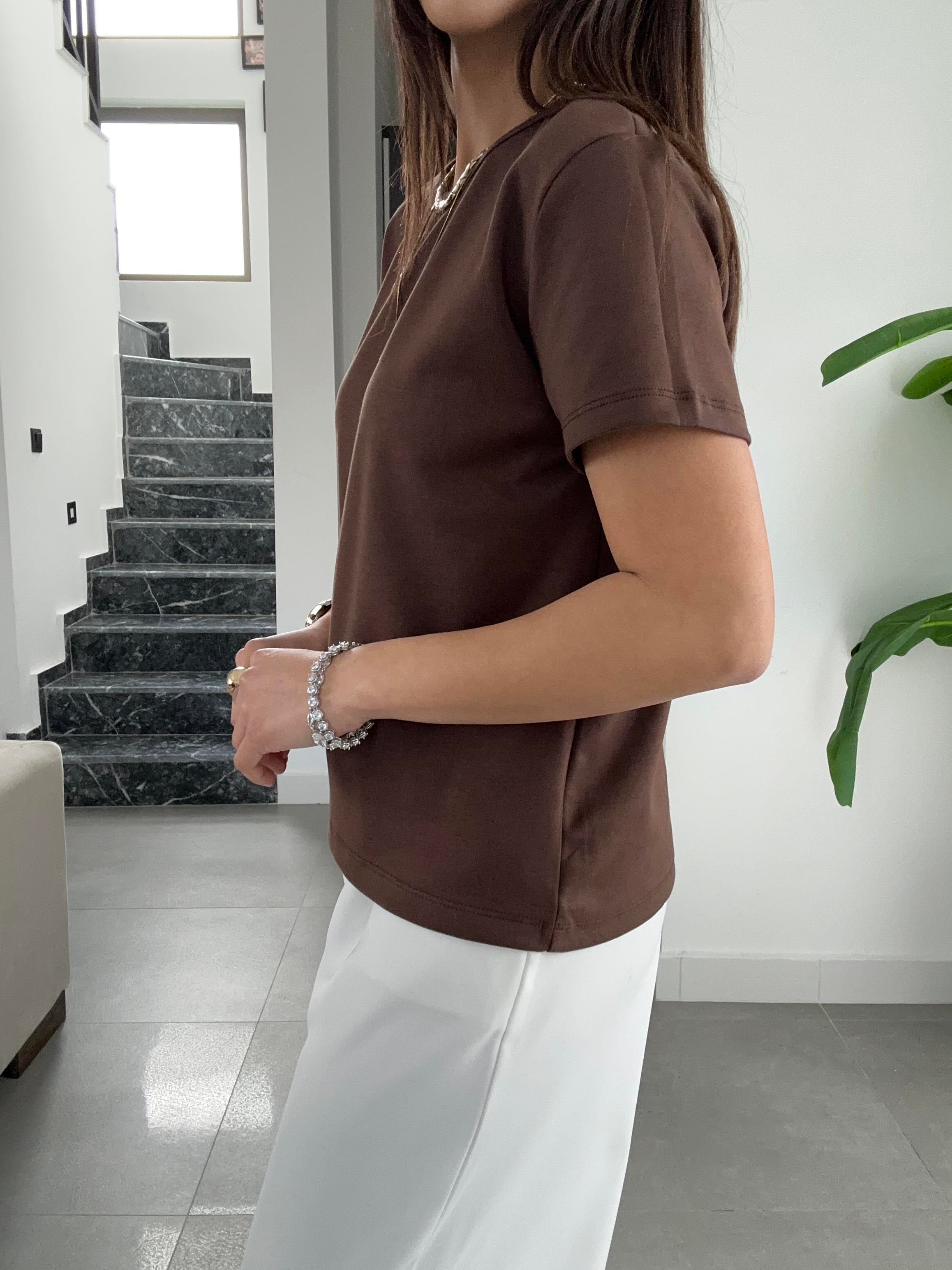 Zr Kahve Bisiklet Yaka Basic Tişört