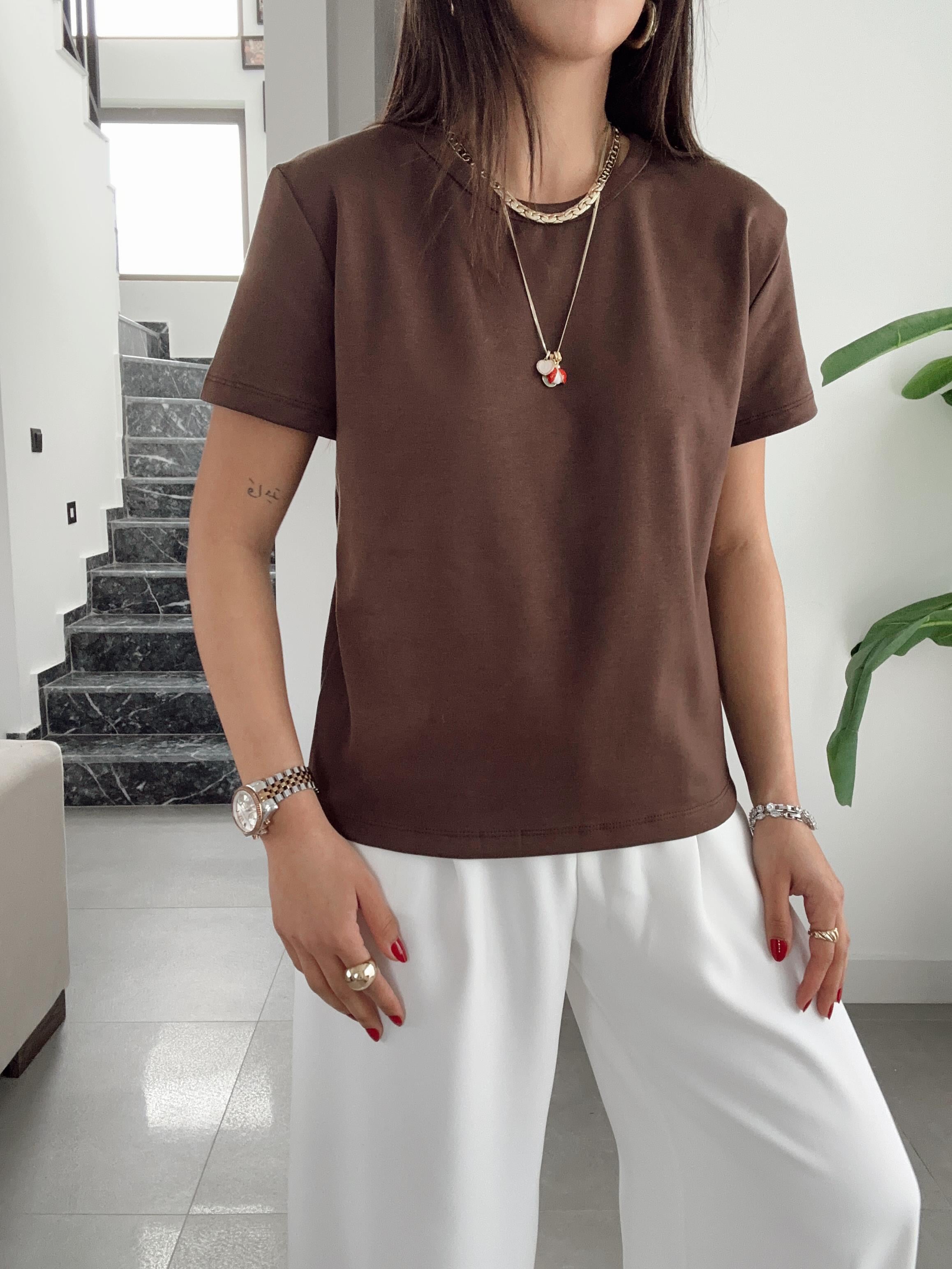 Zr Kahve Bisiklet Yaka Basic Tişört