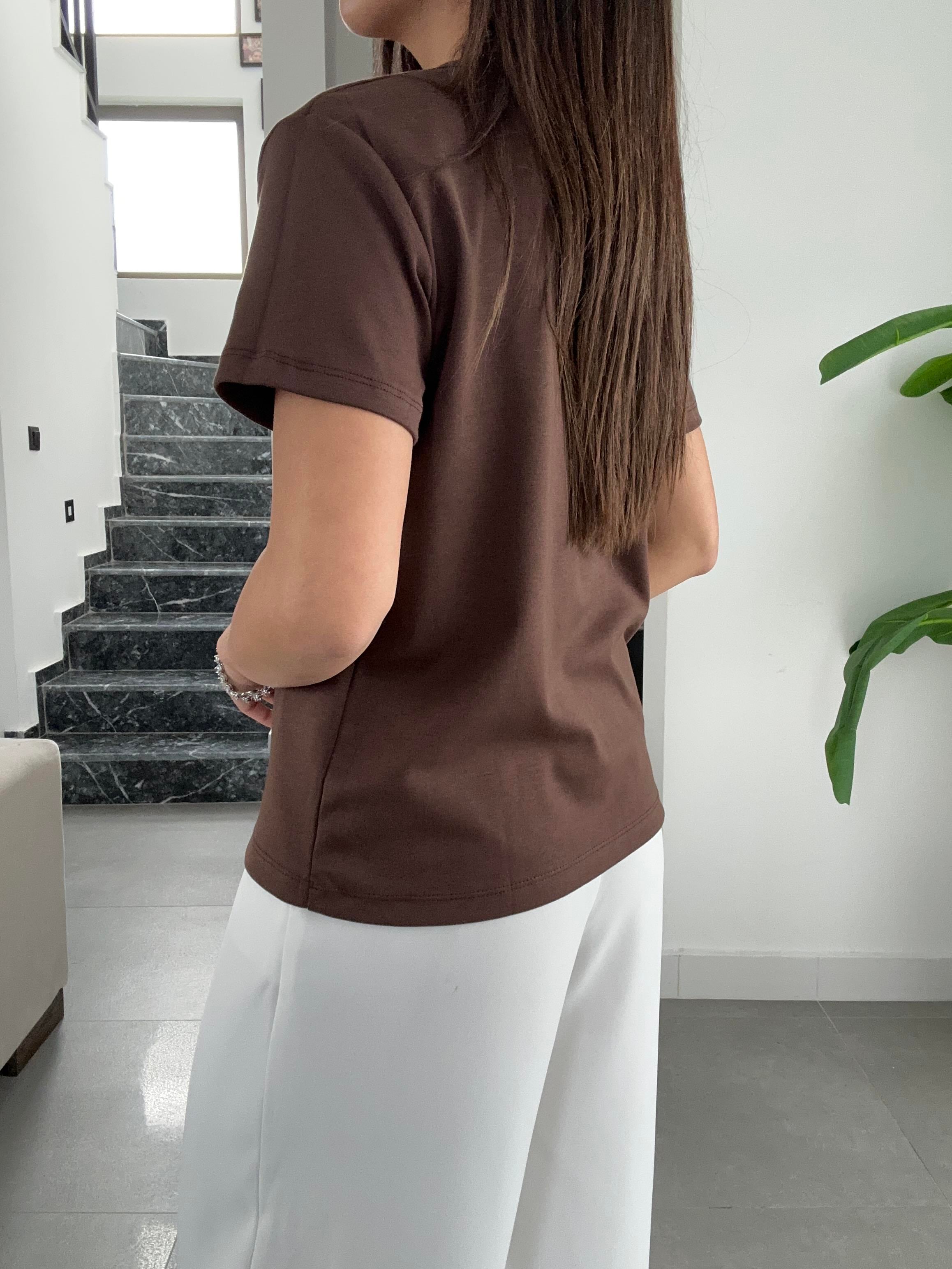 Zr Kahve Bisiklet Yaka Basic Tişört